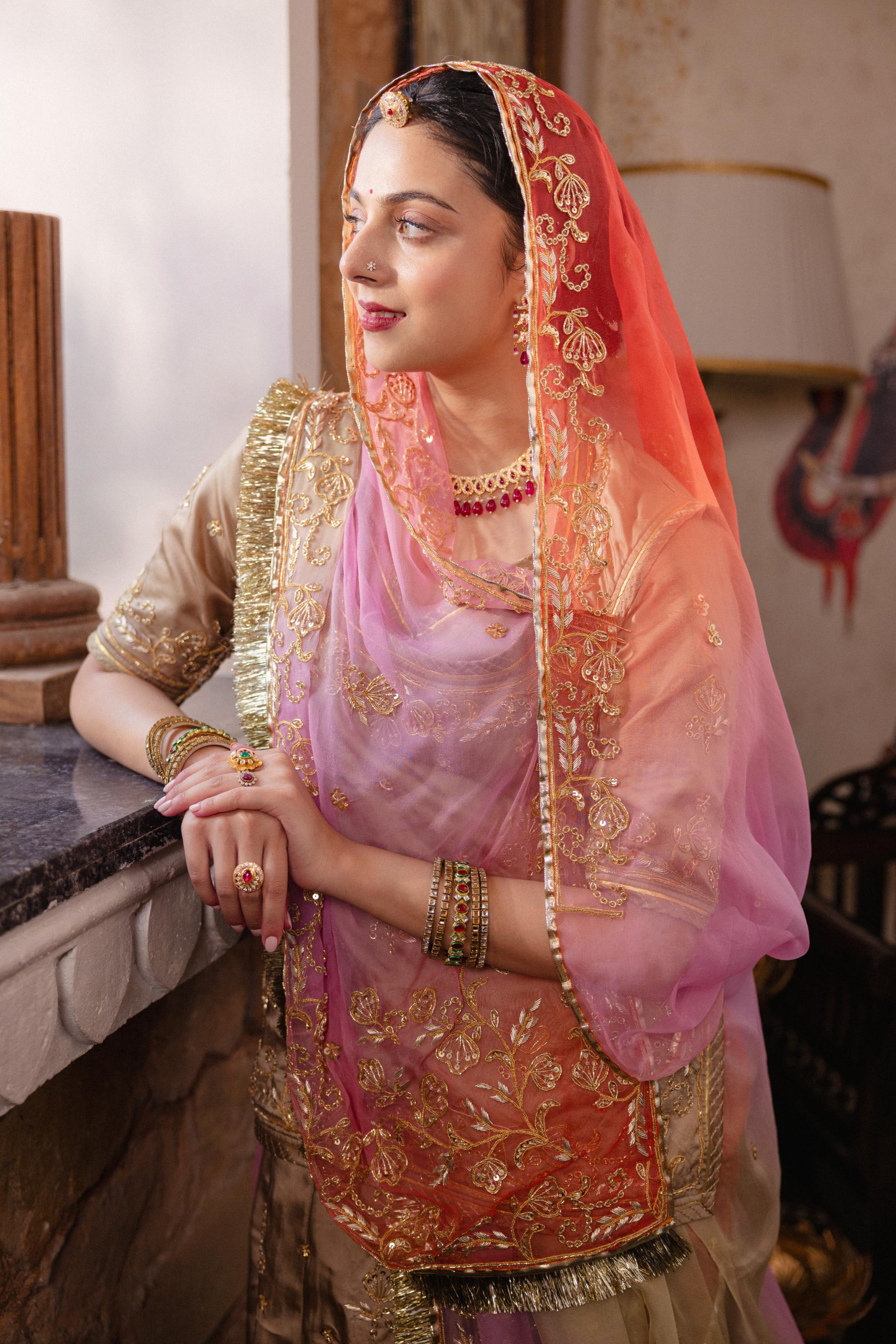 Chikku Bamber Satin Dori Zardozi Handwork Poshak (Unstitched)