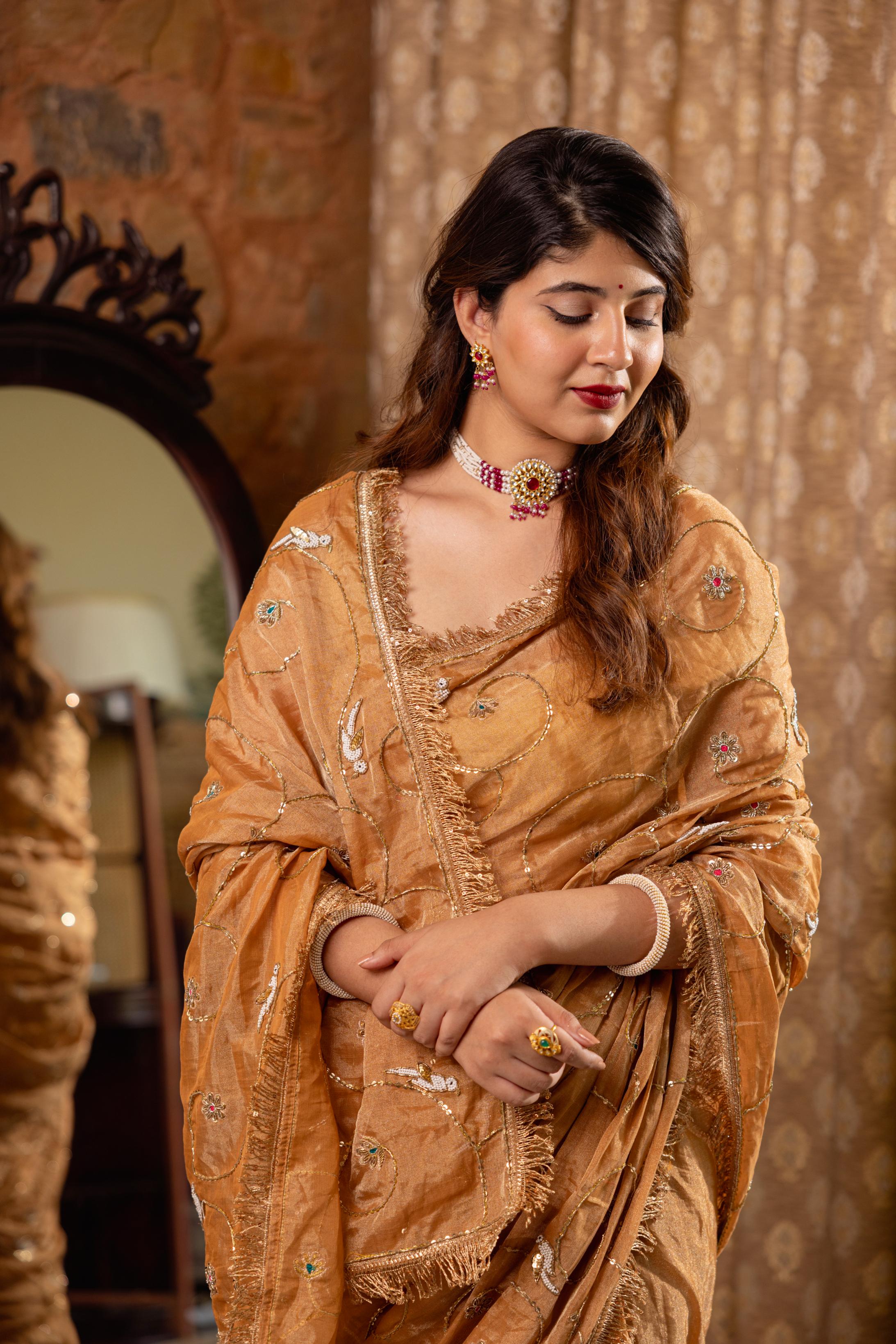 Chikku Pure Tissue Salma Tari Jaal Handwork Saree