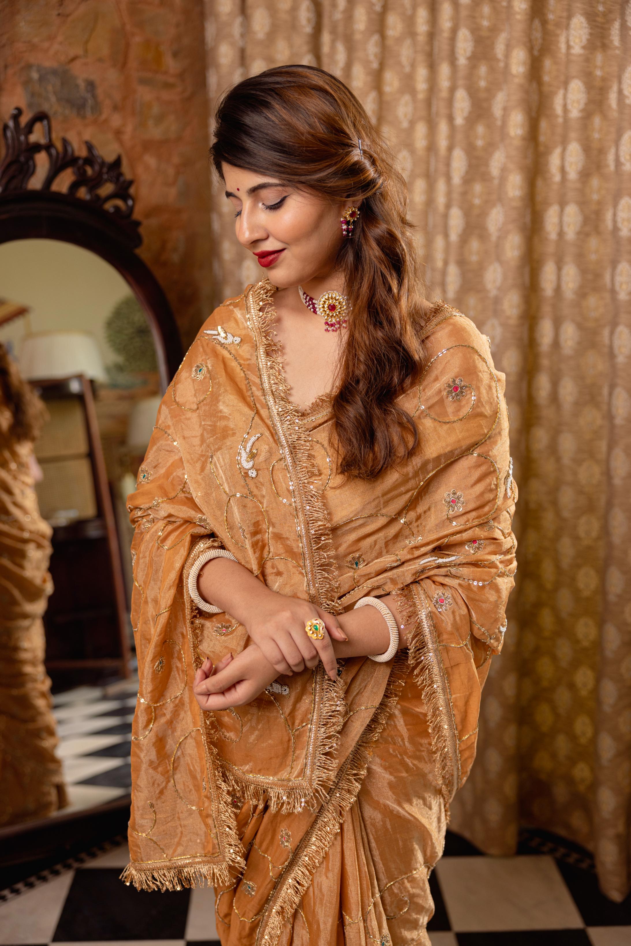 Chikku Pure Tissue Salma Tari Jaal Handwork Saree