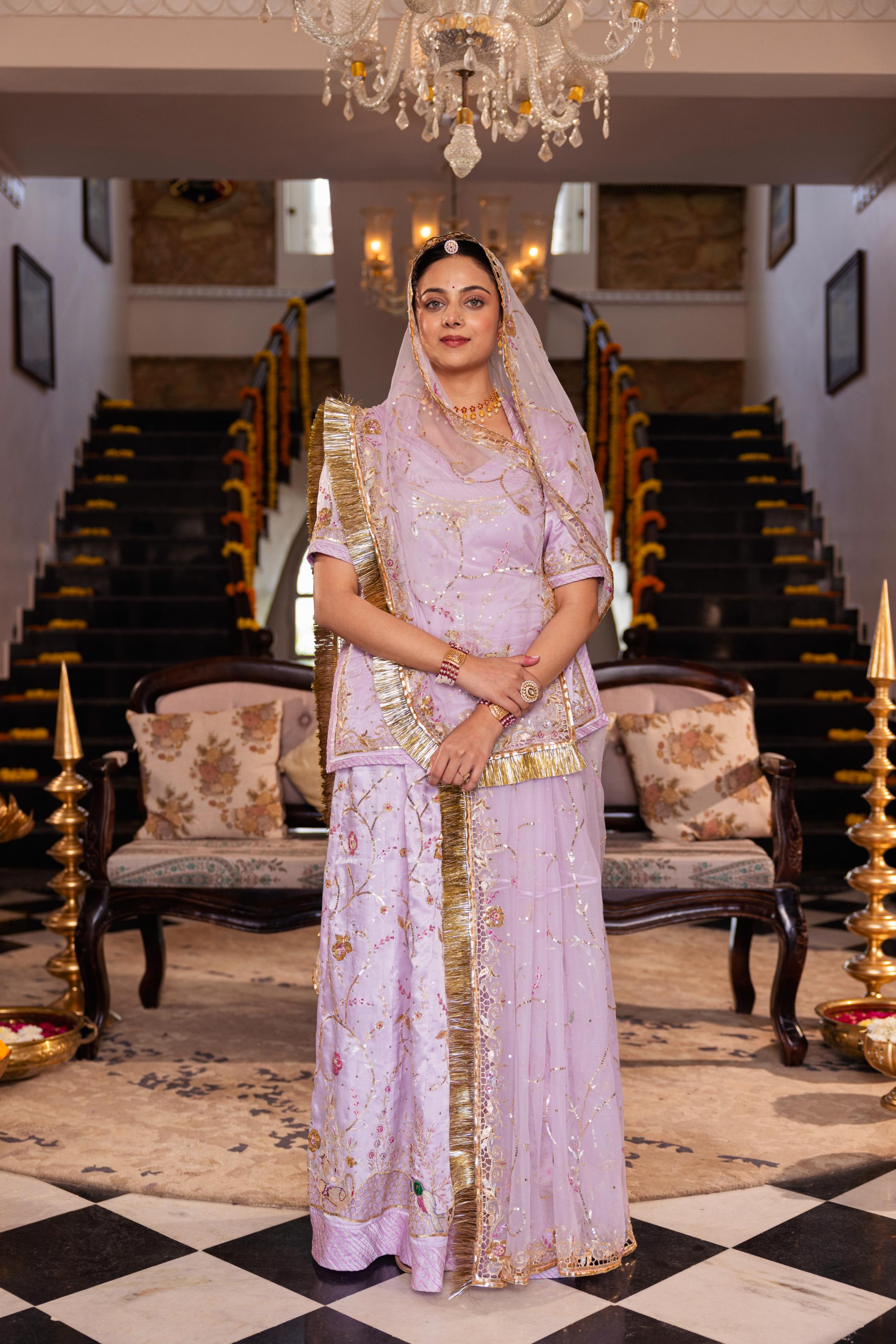 Pink Pure Satin Aari Tari Resham Cutwork Handwork Poshak (Unstitched)