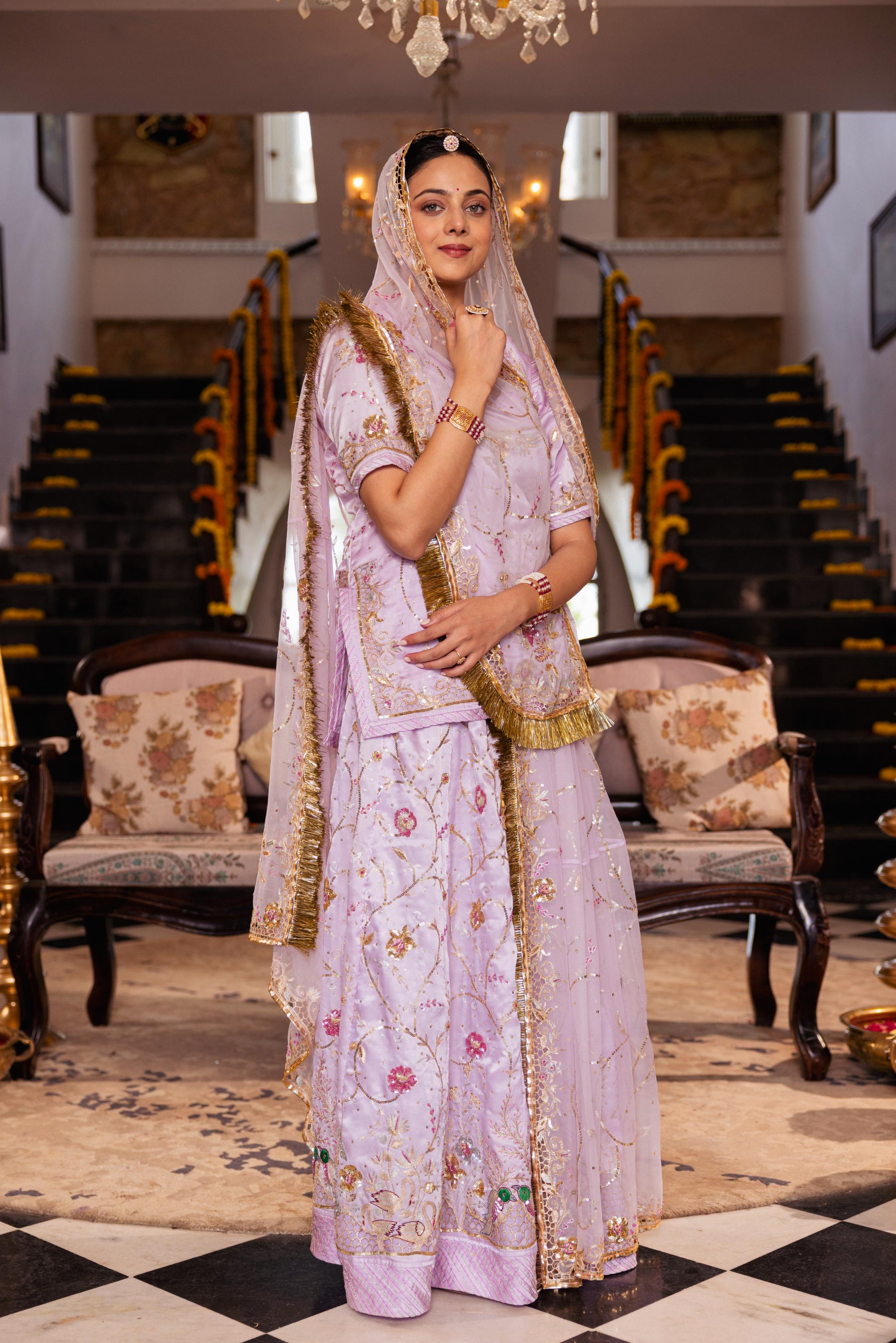 Pink Pure Satin Aari Tari Resham Cutwork Handwork Poshak (Unstitched)