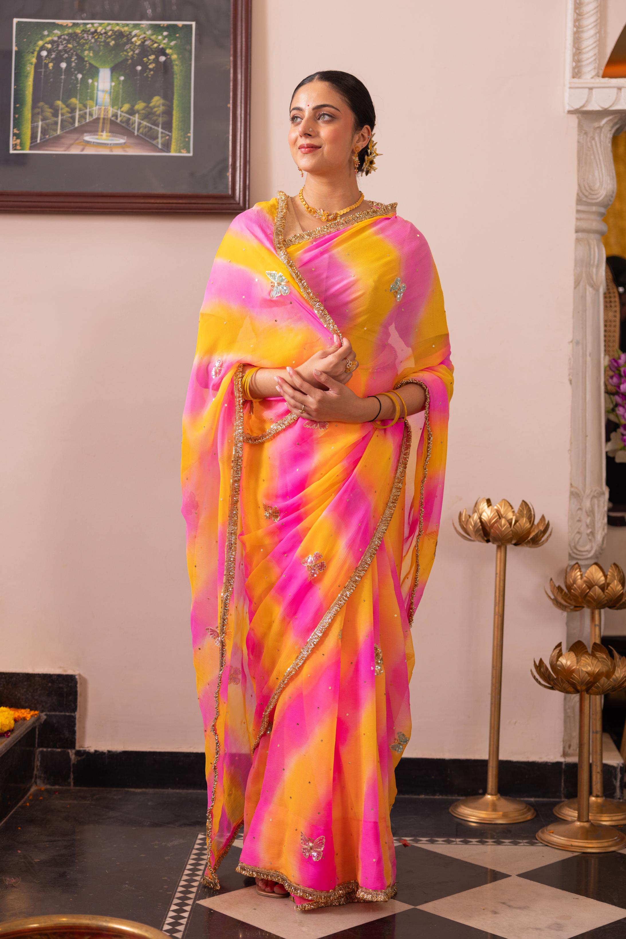 Samundar Leher Pure Chiffon Aari Sequins Motif Handwork Saree