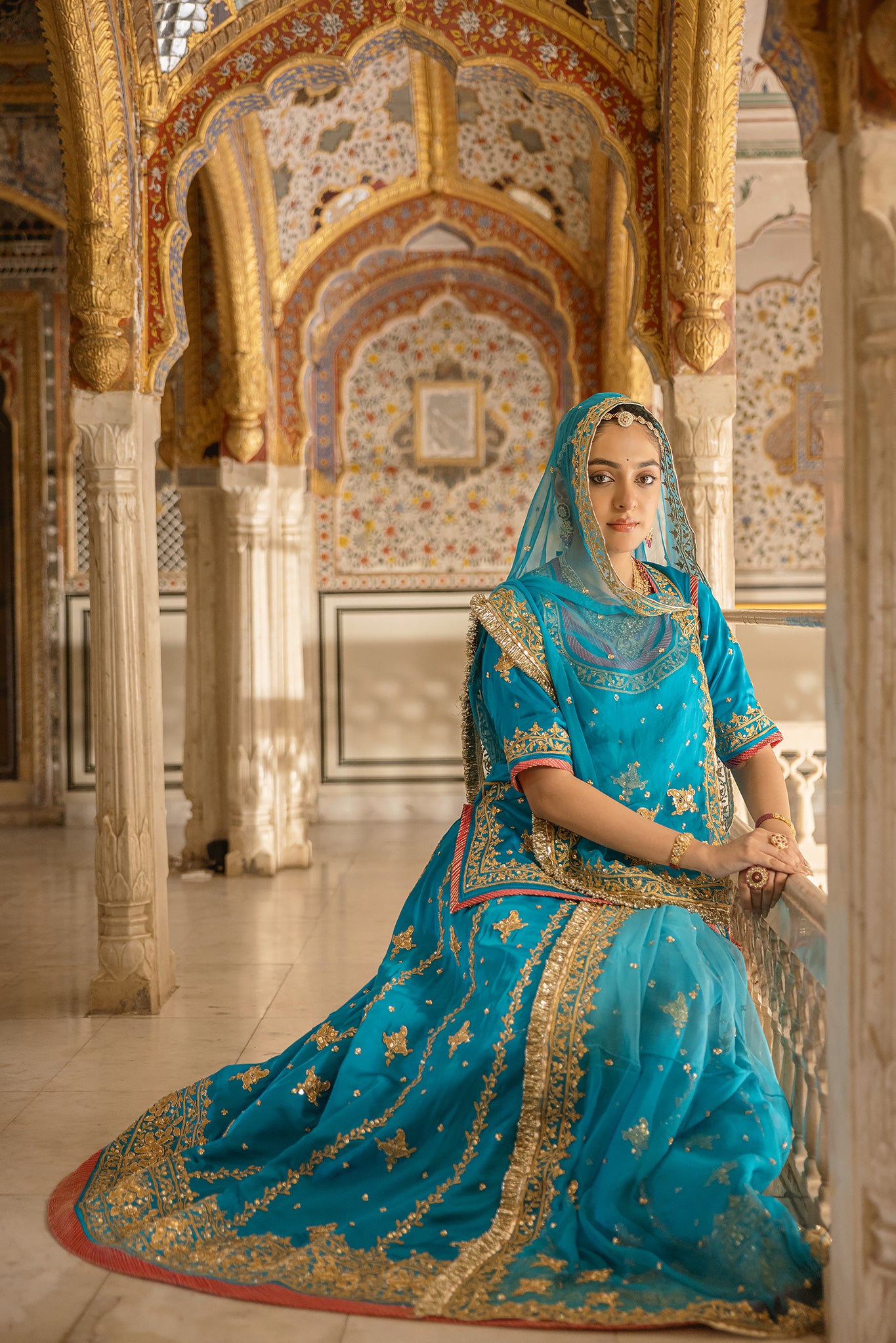 Firozi Bamber Satin Dori Salma Tari Handwork Poshak (Unstitched)