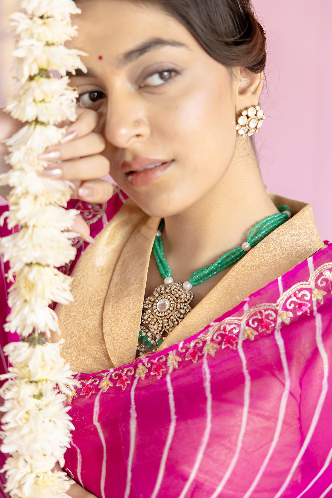 Pure Georgette 40 Gsm Leheriya Rani Aari sequins Kardana Work Saree