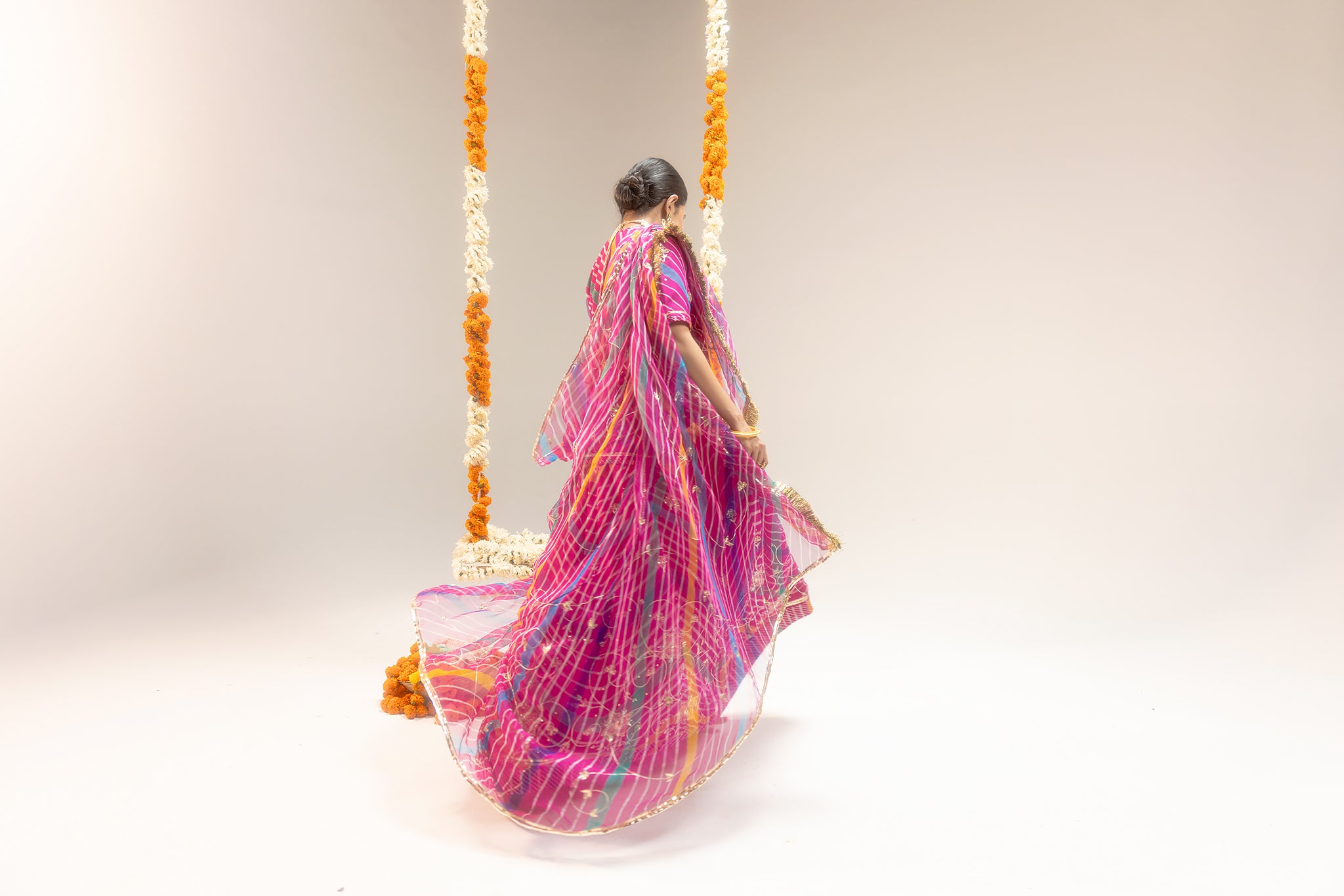 Pure Georgette 20 Gsm Wine Leheriya Aari Sequins Jaal Work Poshak