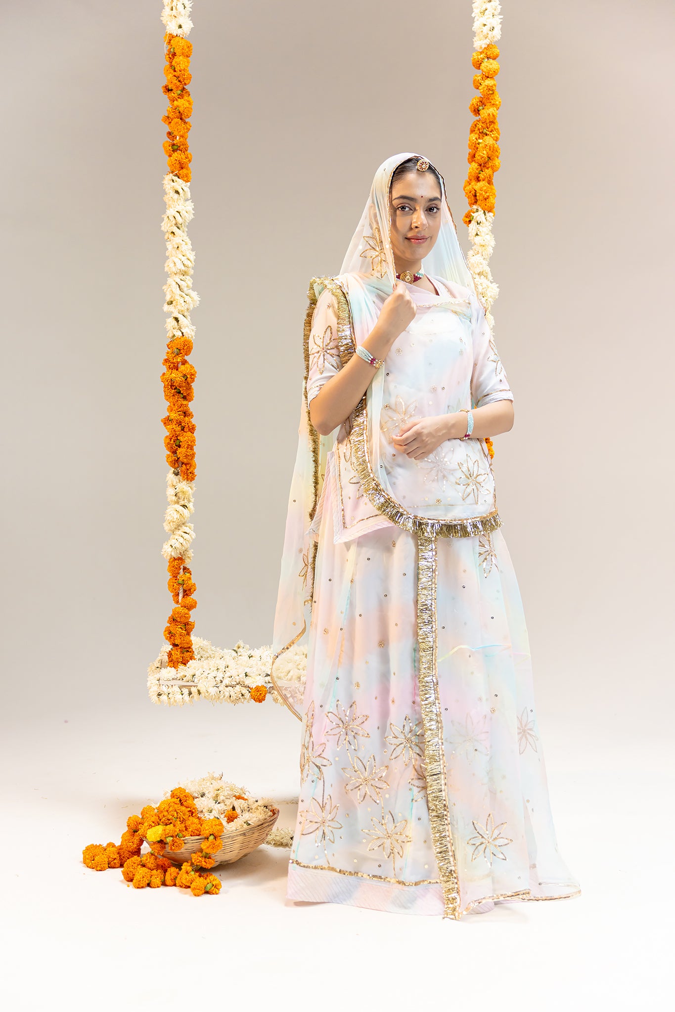 Pure Georgette 20 Gsm Samundar Leheriya Aari Sequins Motifs Work Poshak