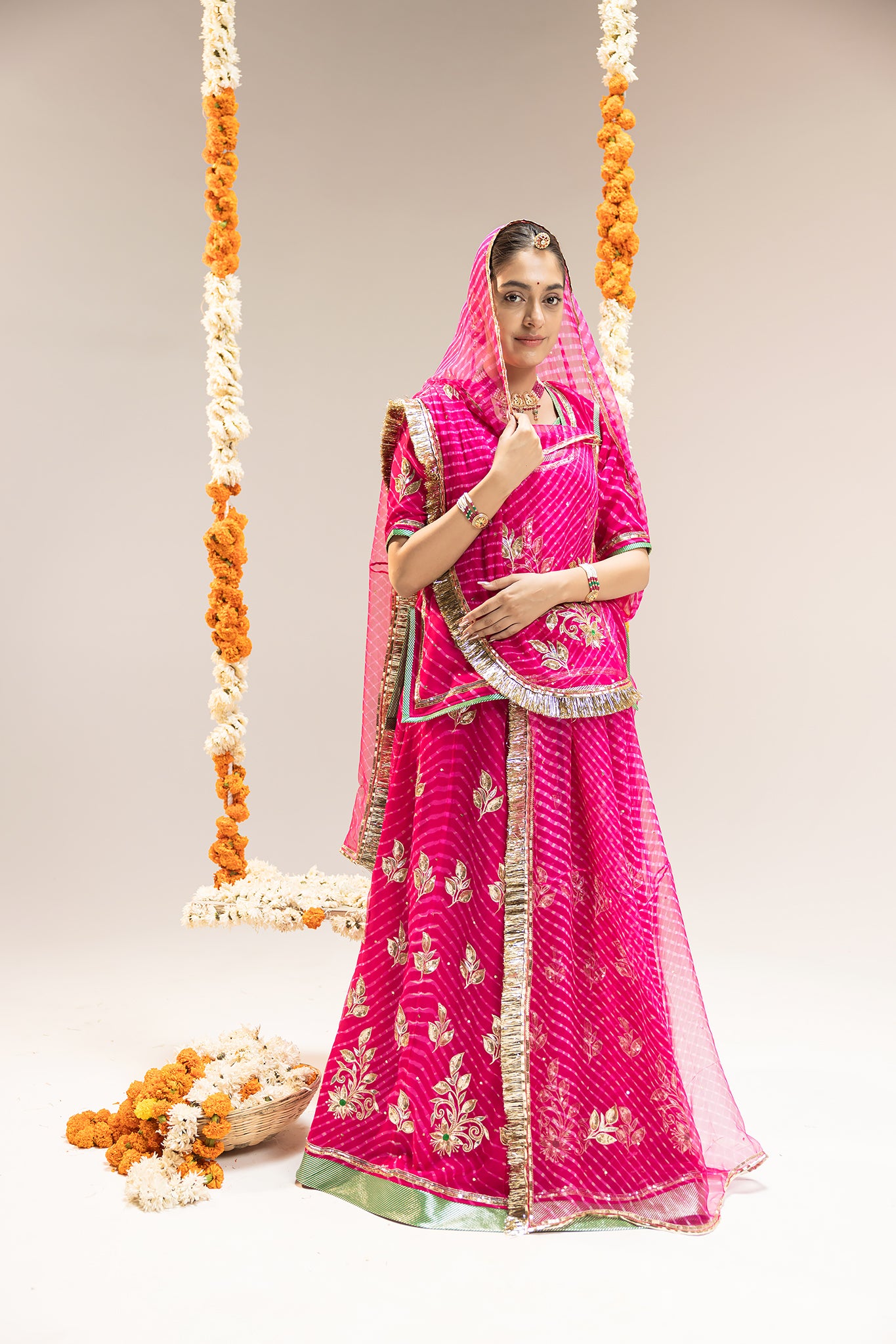 Pure Georgette 20 Gsm Rani Leheriya Mothda Aari Sequins Kardana Motifs Work Poshak