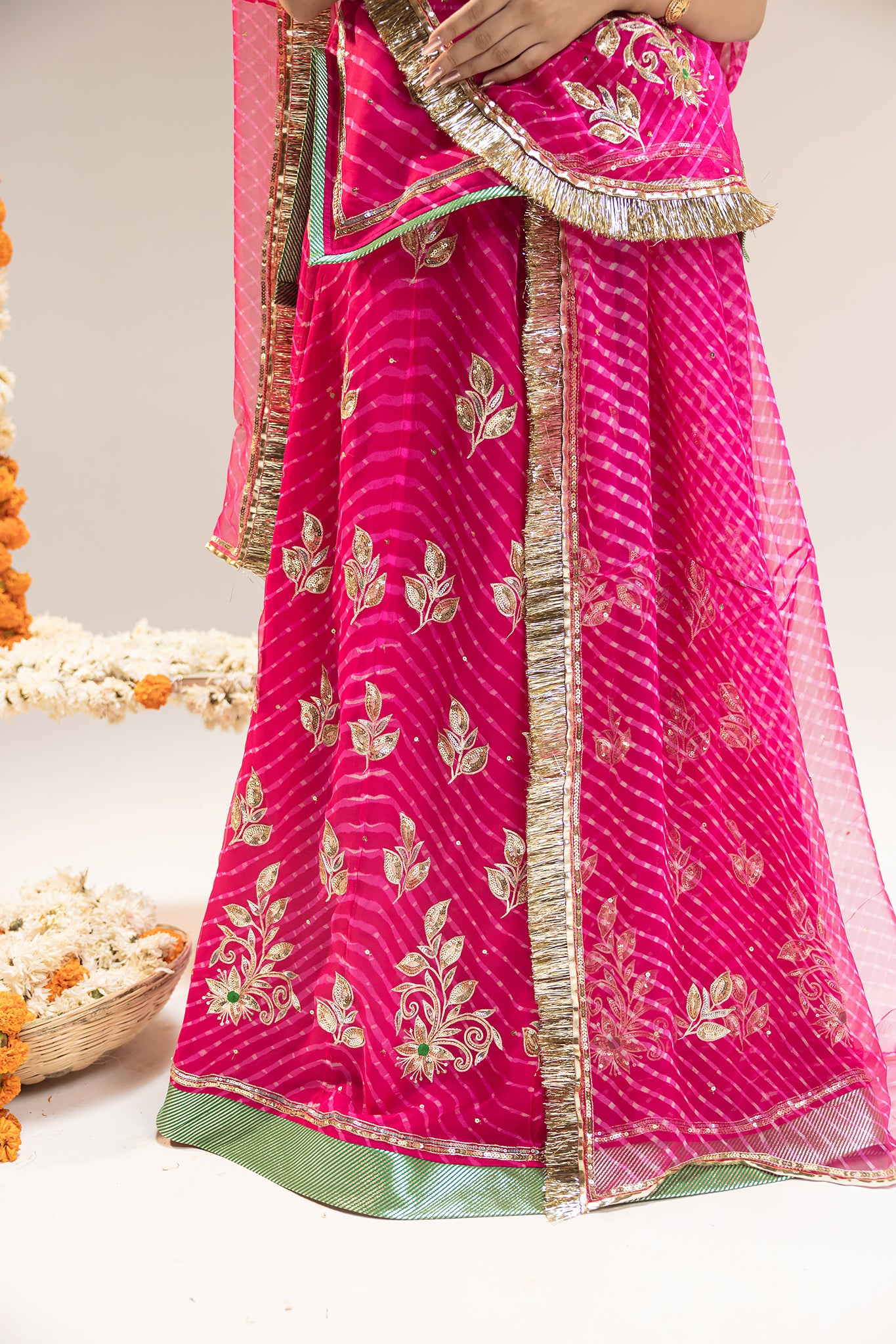 Pure Georgette 20 Gsm Rani Leheriya Mothda Aari Sequins Kardana Motifs Work Poshak