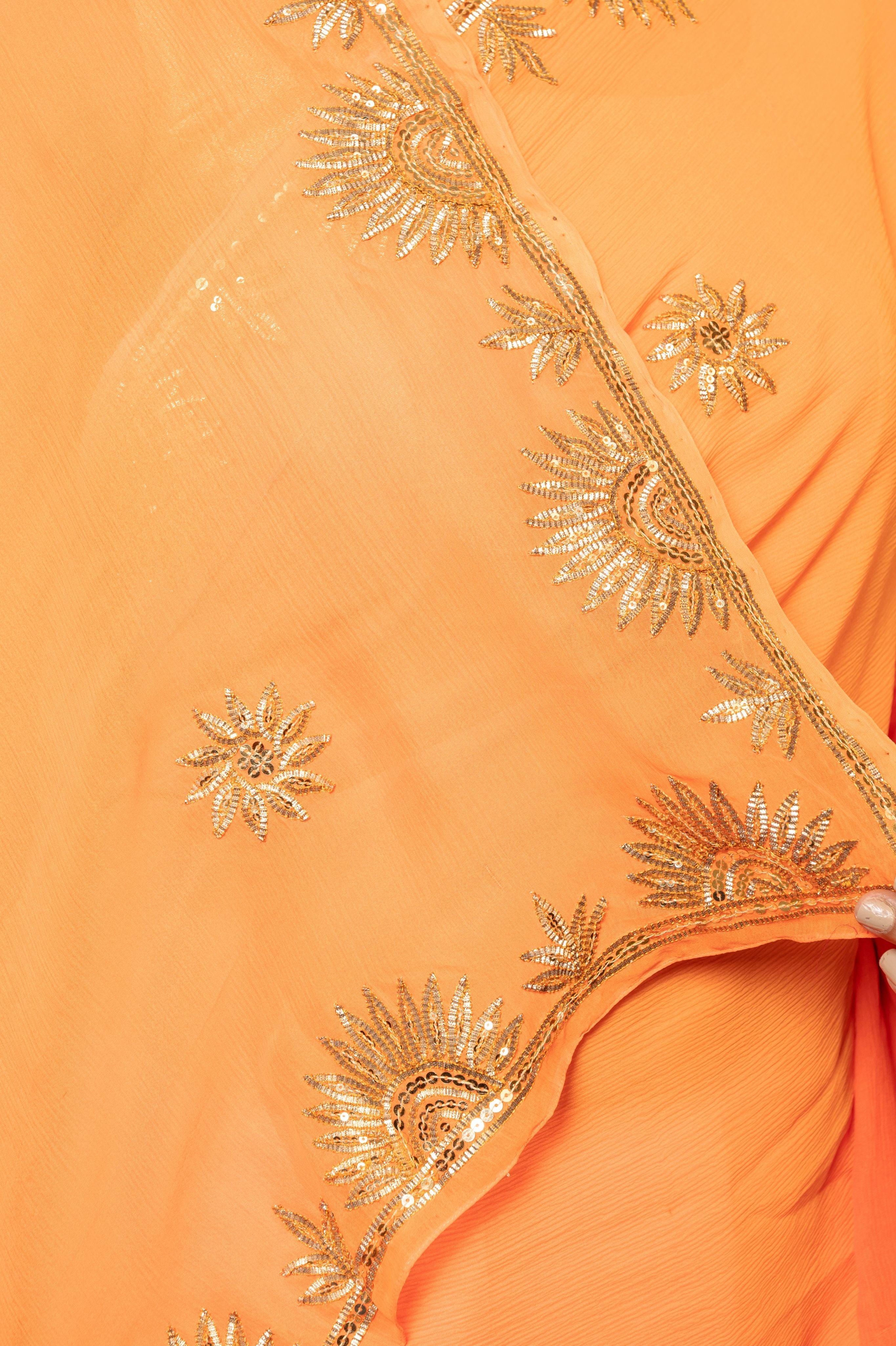 Orange light dark pure chiffon sikhiya gota border butti handwork saree