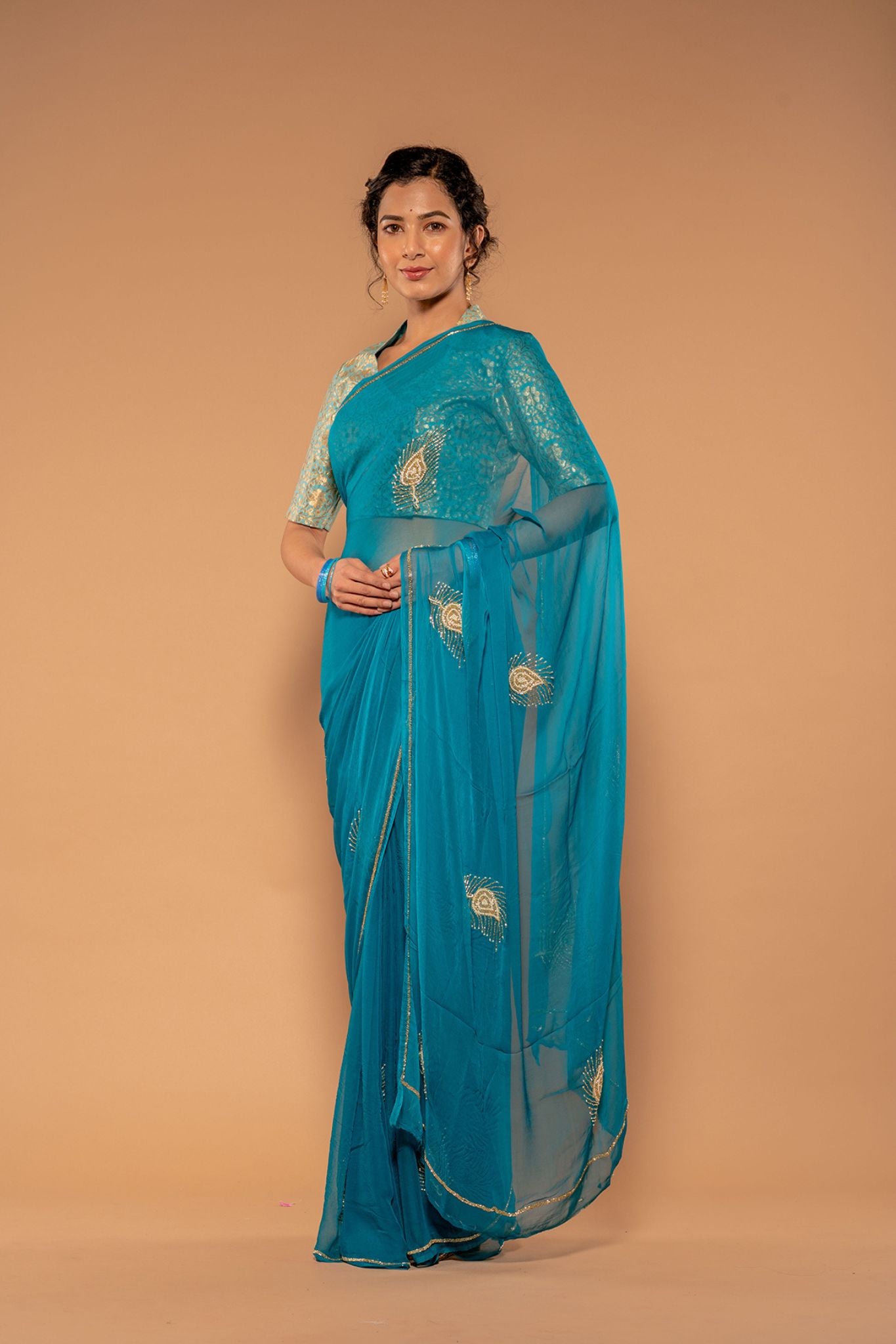 Rama Viscose Chiffon Aari Kardana Handwork Saree