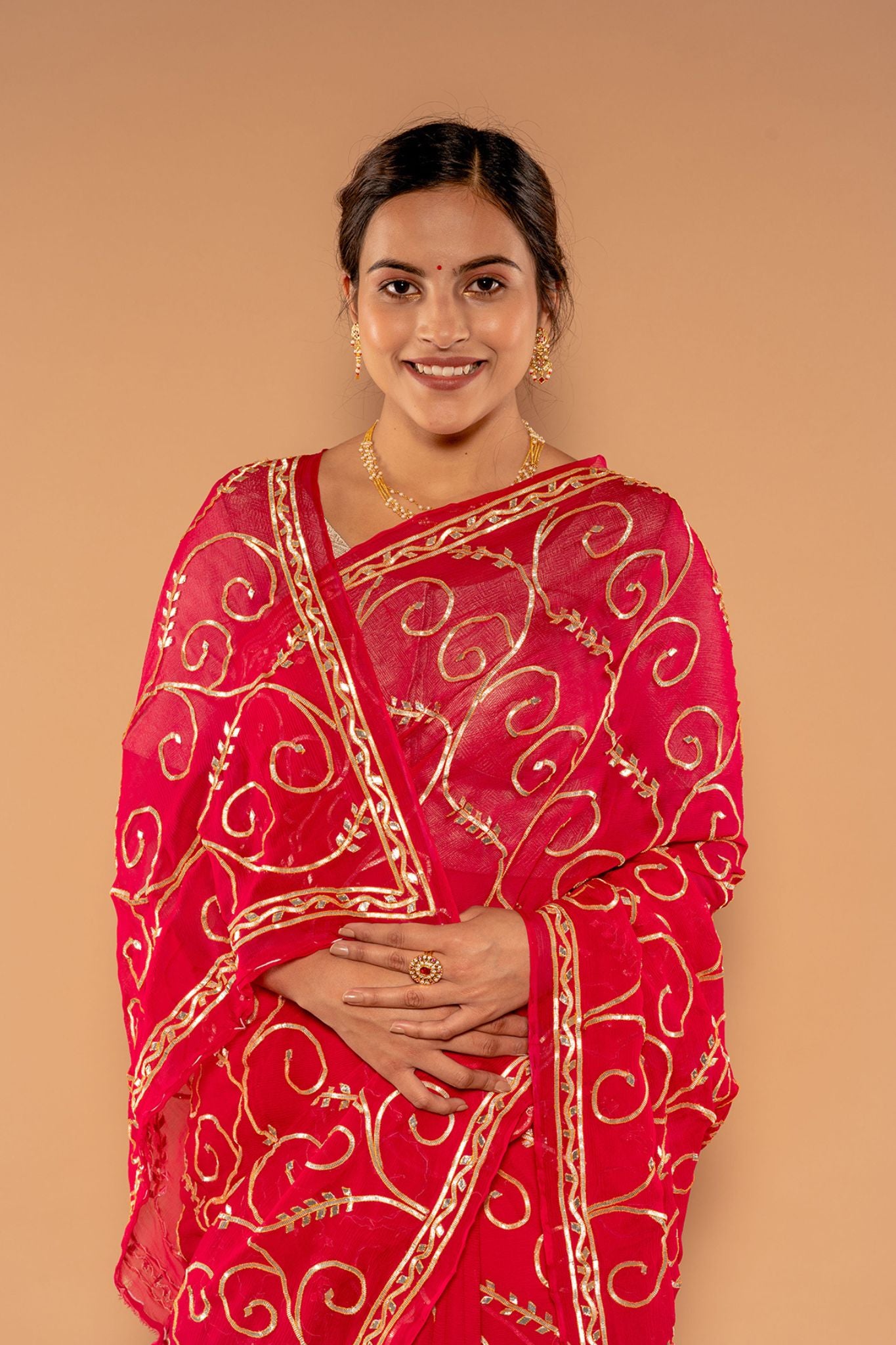 Red Pure Chiffon Shikhiya Gotta Jaal Handwork Saree
