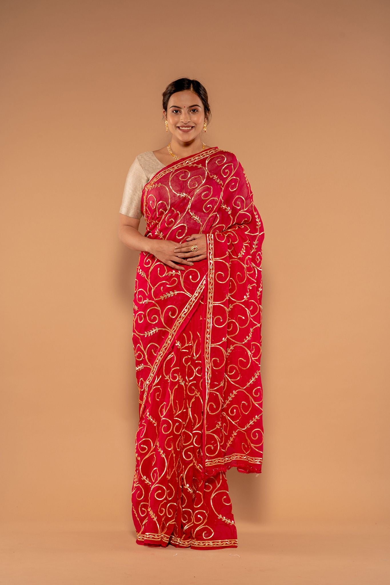 Red Pure Chiffon Shikhiya Gotta Jaal Handwork Saree