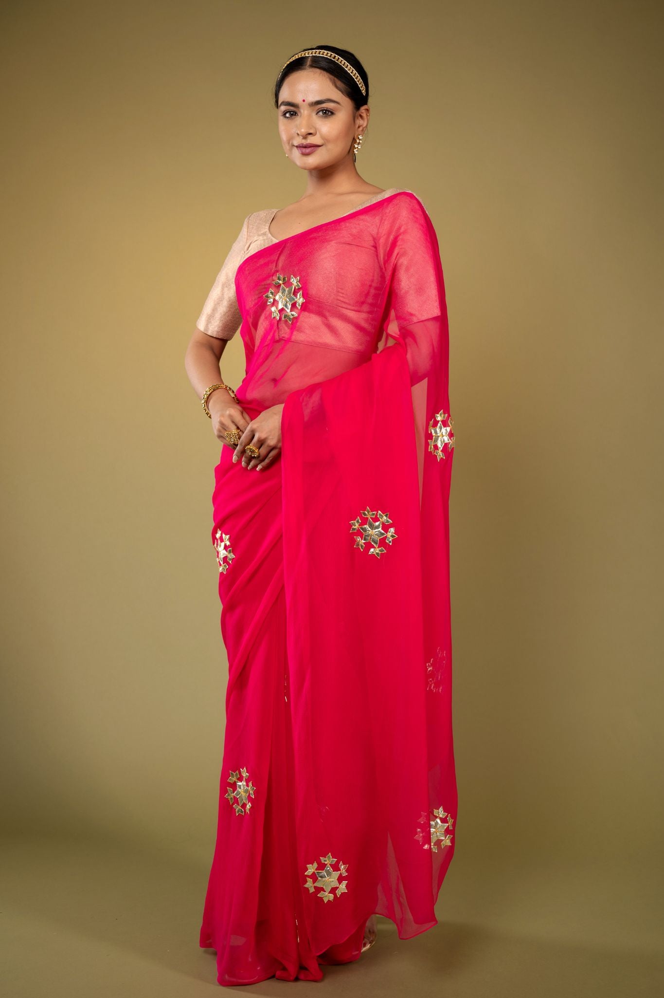Magenta viscose chiffon murie pati handwork casual wear saree