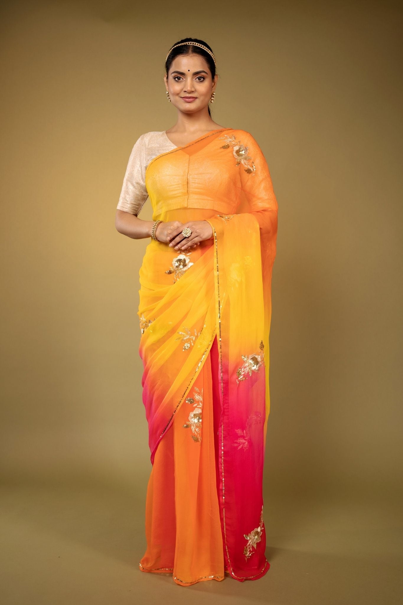 multicolour viscose chiffon aari sequins handwork casual wear saree