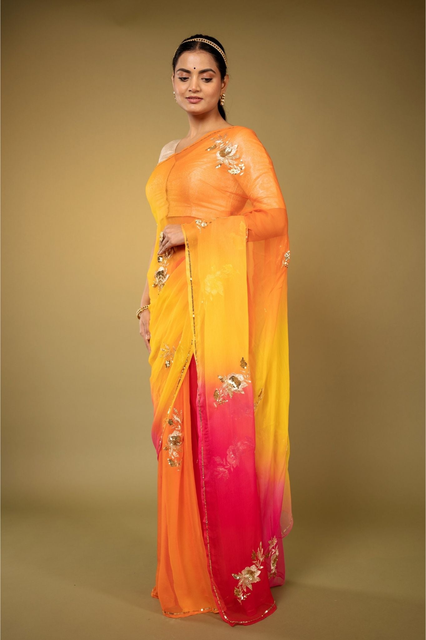 multicolour viscose chiffon aari sequins handwork casual wear saree