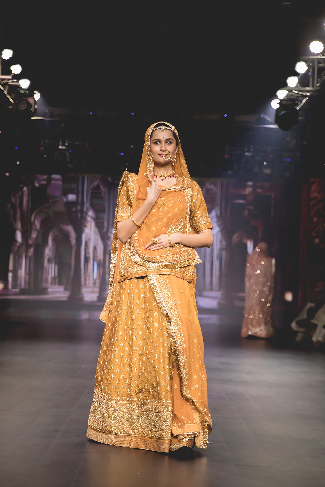 Tobacco Brown Pure Tissue Zardozi Sequins French Knot Heavy Border with Small Motif (Booty) all Over Handwork Poshak with Pure Odhana (unstitched)