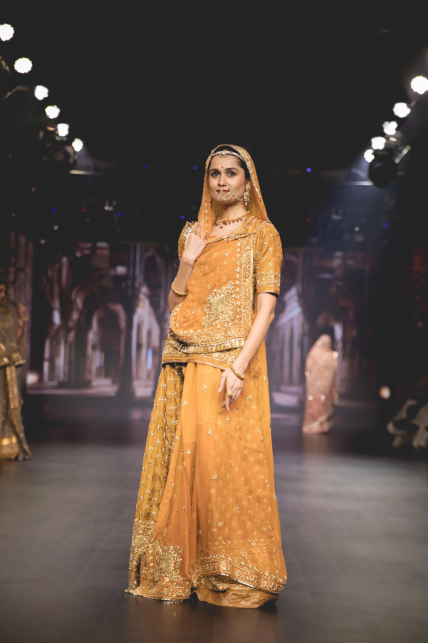 Tobacco Brown Pure Tissue Zardozi Sequins French Knot Heavy Border with Small Motif (Booty) all Over Handwork Poshak with Pure Odhana (unstitched)