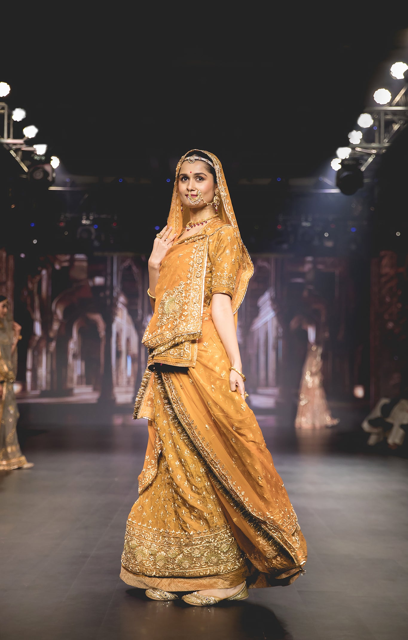 Tobacco Brown Pure Tissue Zardozi Sequins French Knot Heavy Border with Small Motif (Booty) all Over Handwork Poshak with Pure Odhana (unstitched)