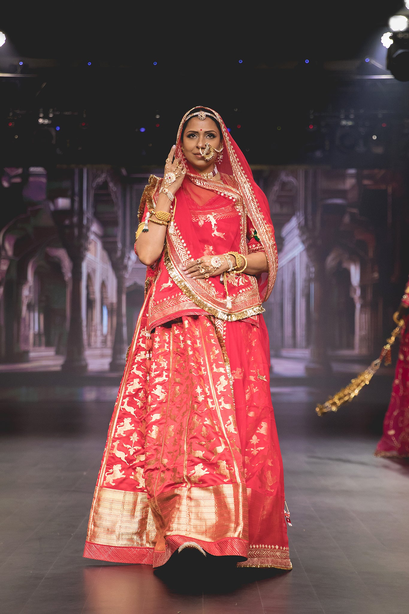 Red Pure Silk Banarsi Shikharga Handloom Poshak with Pure Odhana (unstitched)