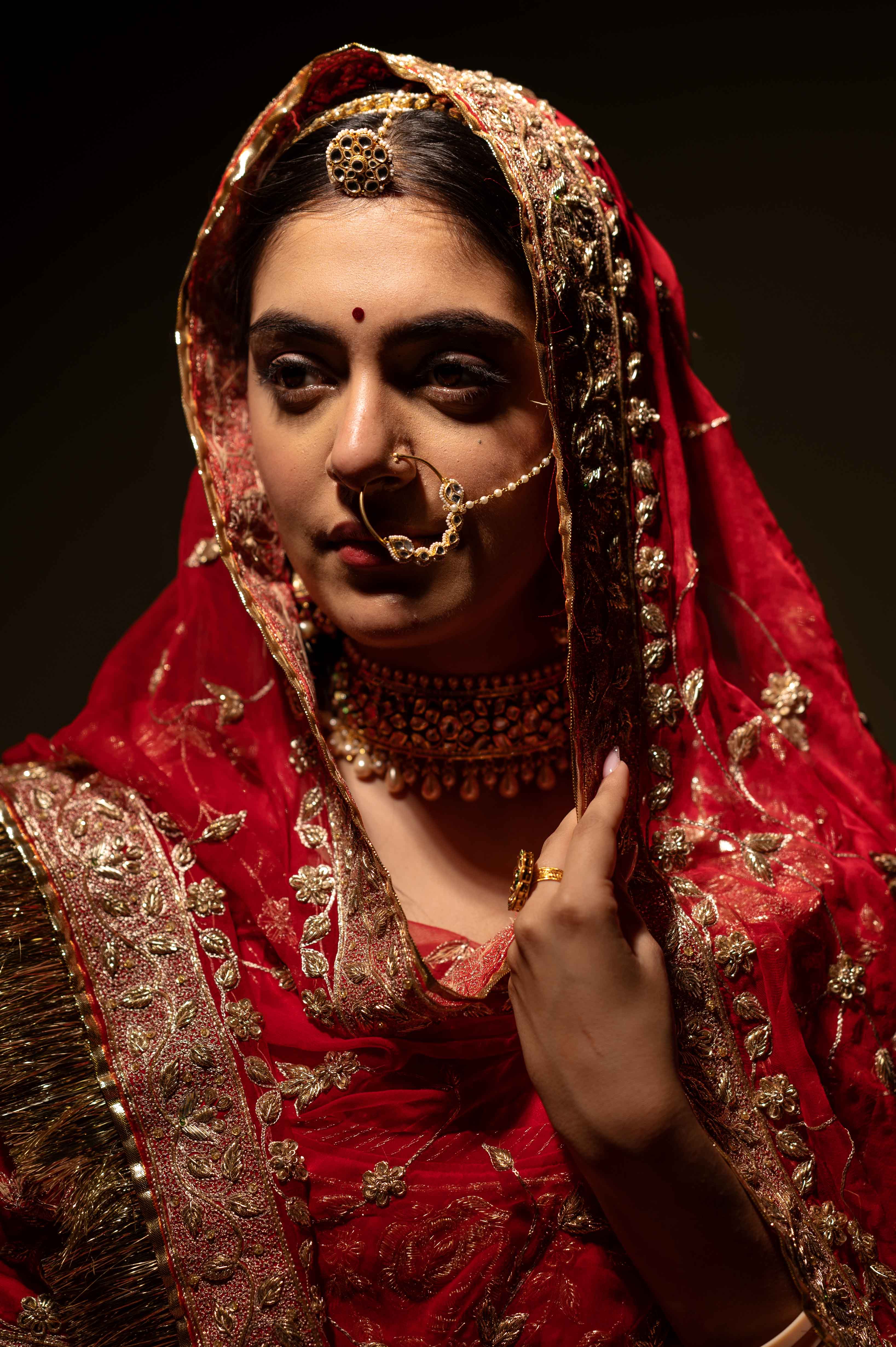 red pure satin zardozi handwork rajputi Poshak with pure odhna