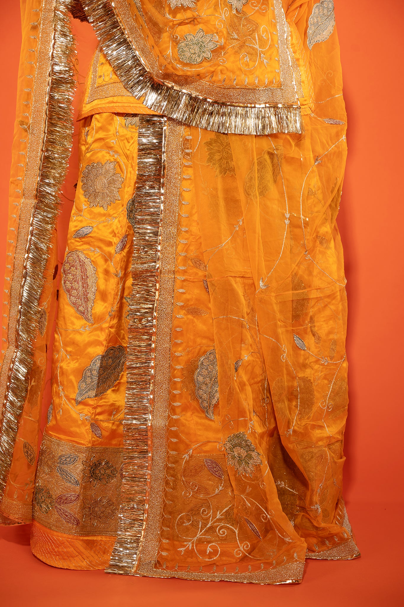 kesariya Pure Silk Satin chanderi handwork rajputi Poshak with pure odhna