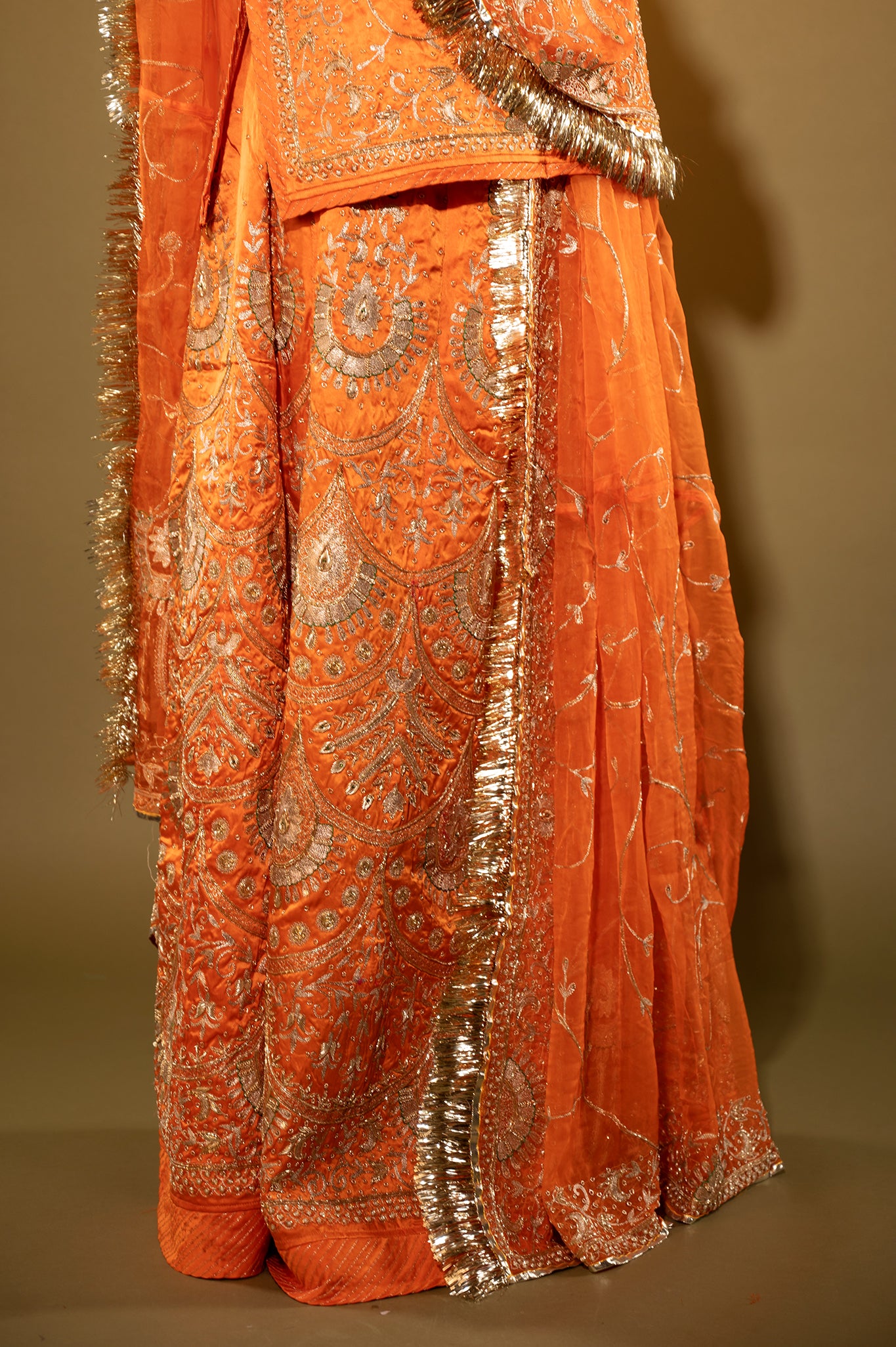 orange Pure Silk Satin zardozi handwork rajputi Poshak with Pure odhna