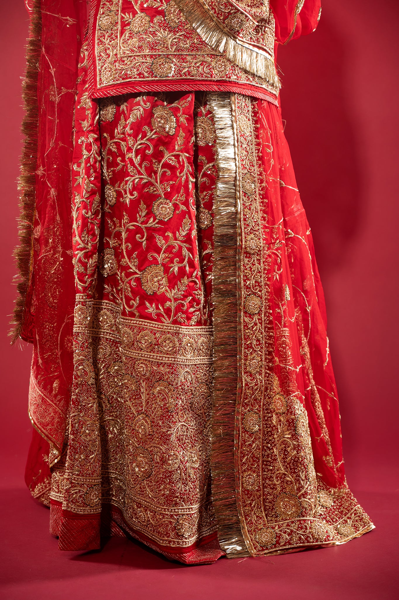 red Pure Silk Satin zardozi handwork rajputi Poshak with Pure odhna