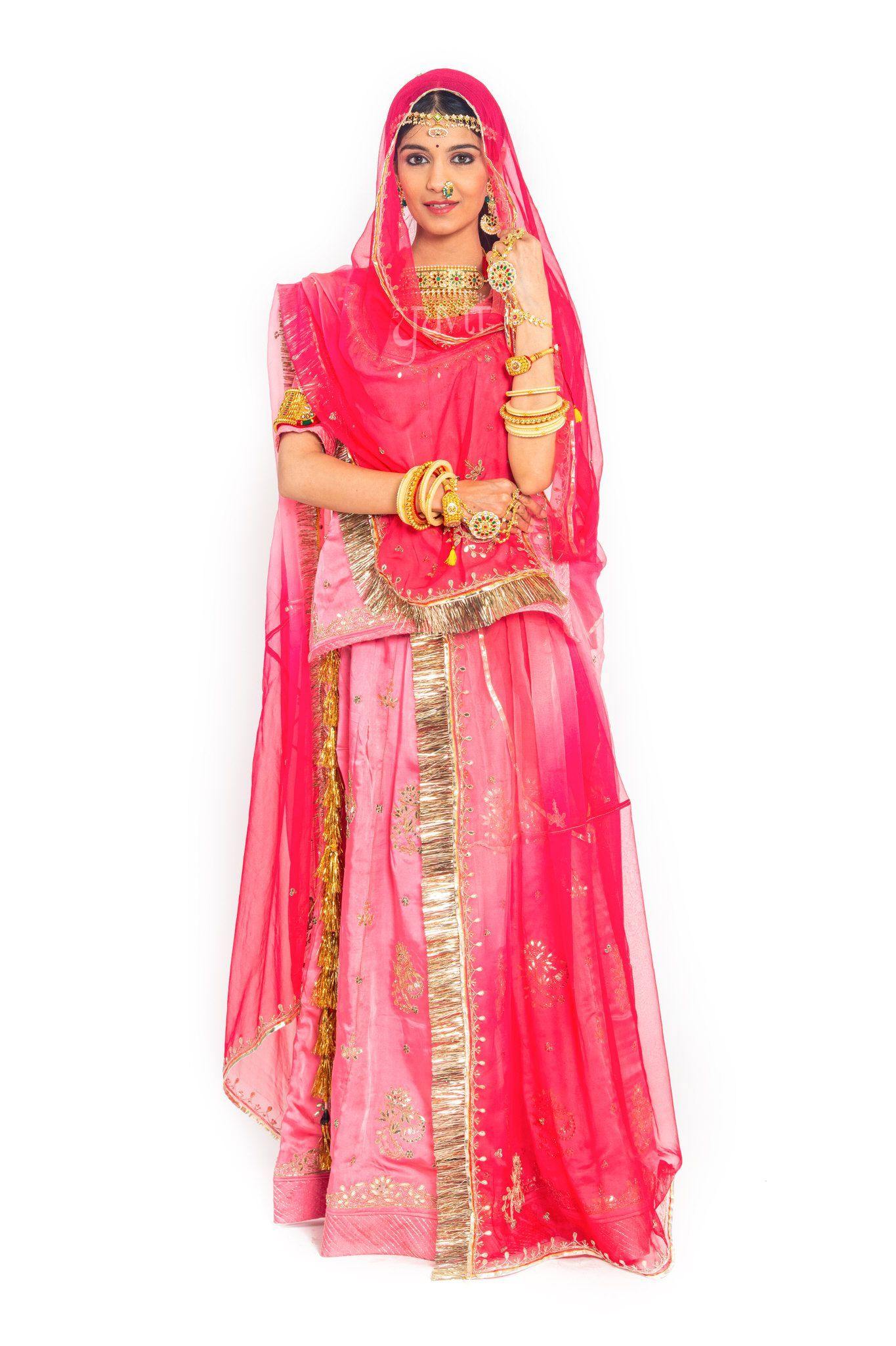 pink bamber satin gota patti handwork poshak with pure odhna