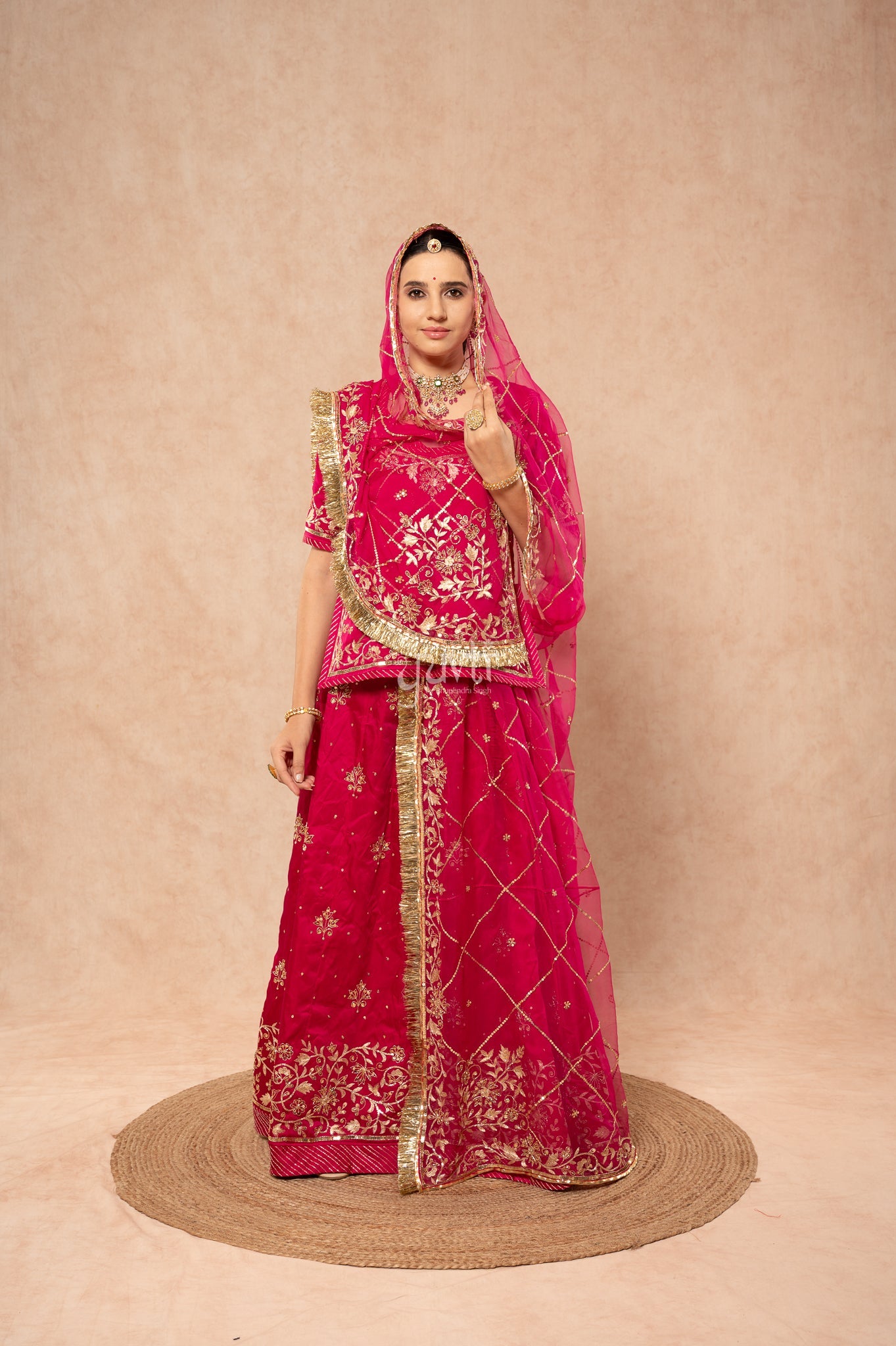 Wine Bamber Satin Aari Sequins Badla Pitan Handwork Poshak with Pure Odhana (unstitched)