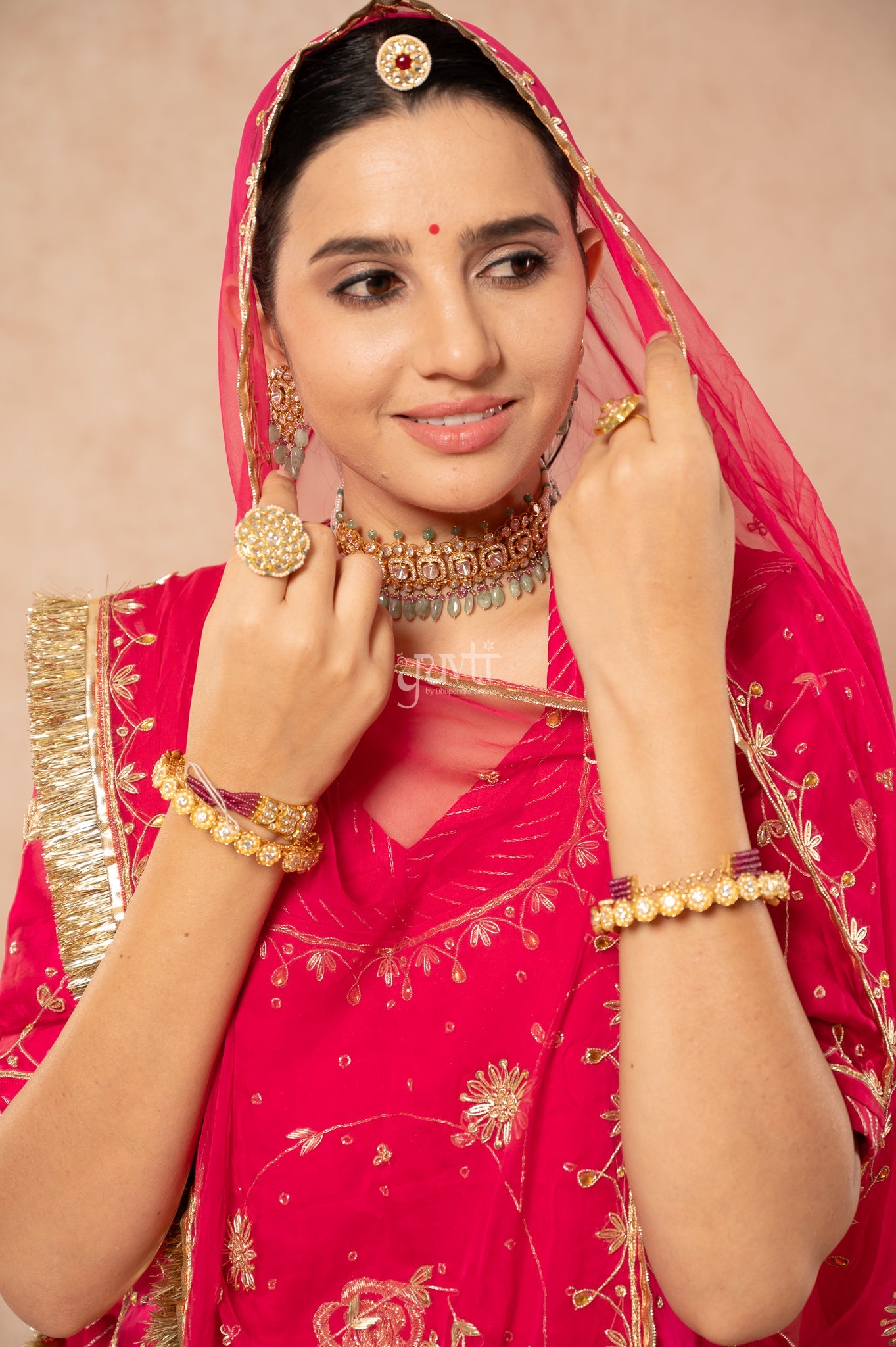 Rani Bamber Satin Zardozi Sequins Handwork Poshak with Pure Odhana (unstitched)