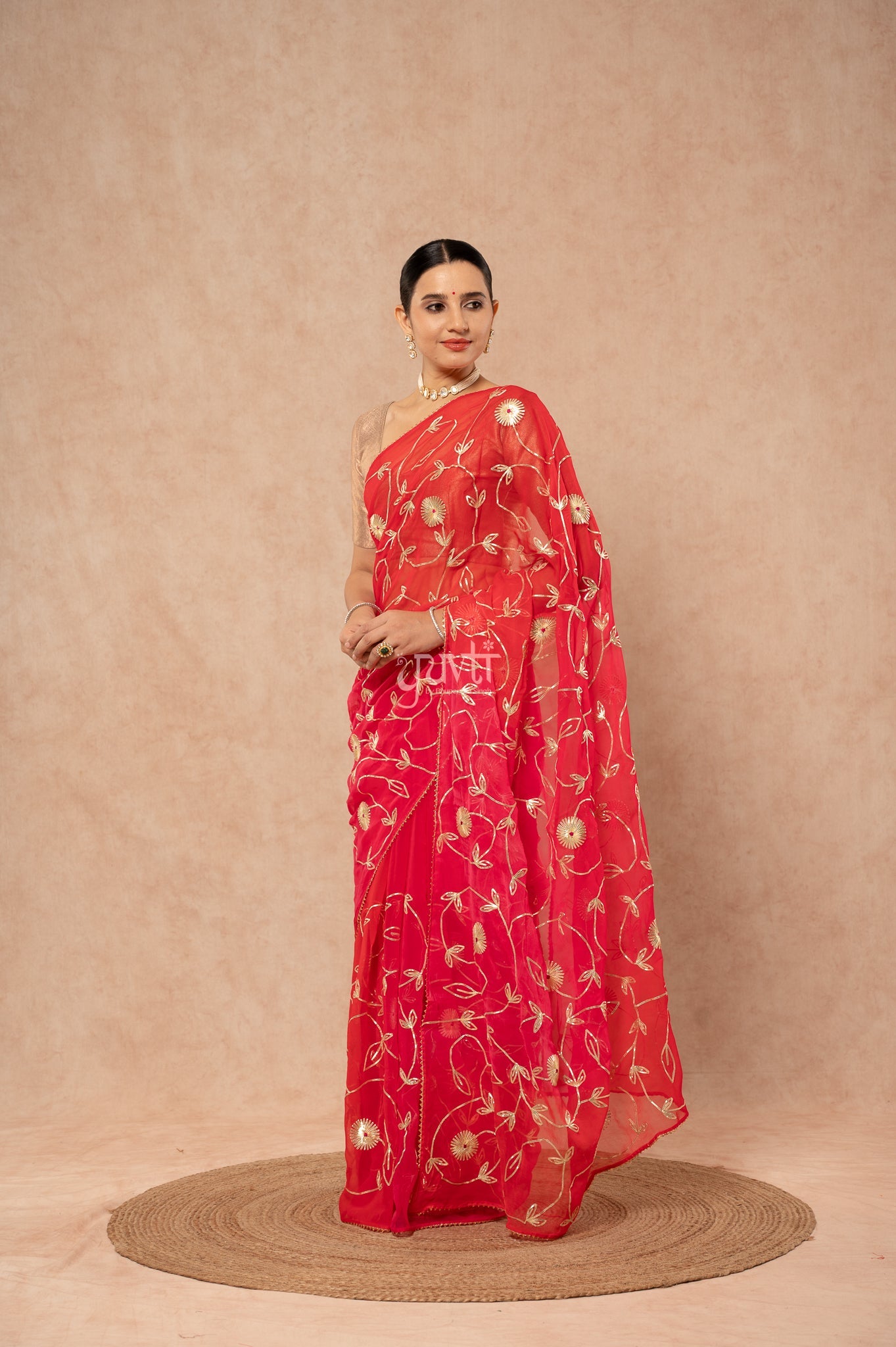 Red Rani Shaded Viscose Chiffon Sikhiya Gotta Jaal Saree with Blouse