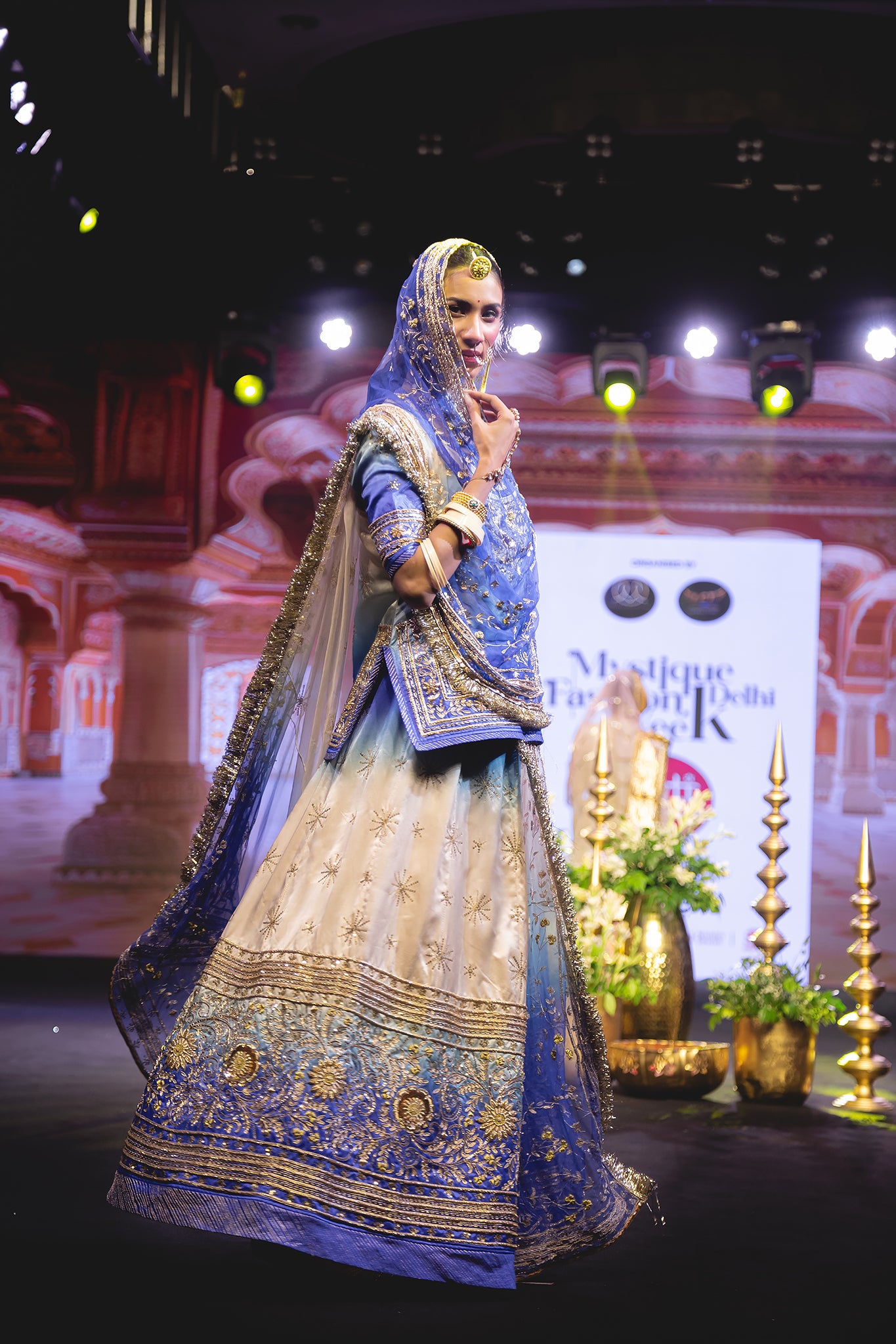 Blue Off White Shaded Pure Satin Dapka Aari Zardozi Sequins Tari Handwork Poshak (Unstitched)