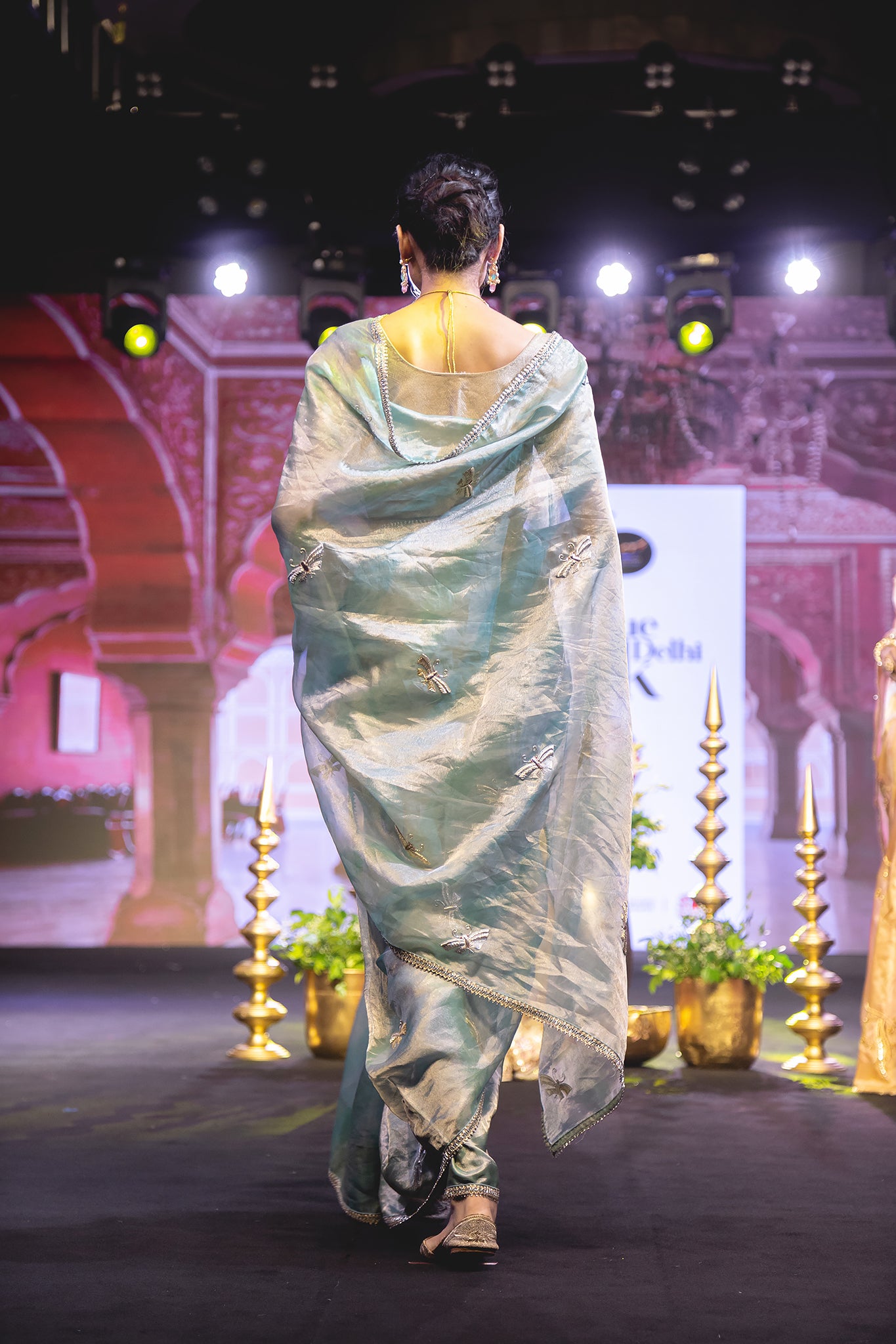 Firozi Pure Tissue Zardozi Salma Badla Buti Handwork Saree