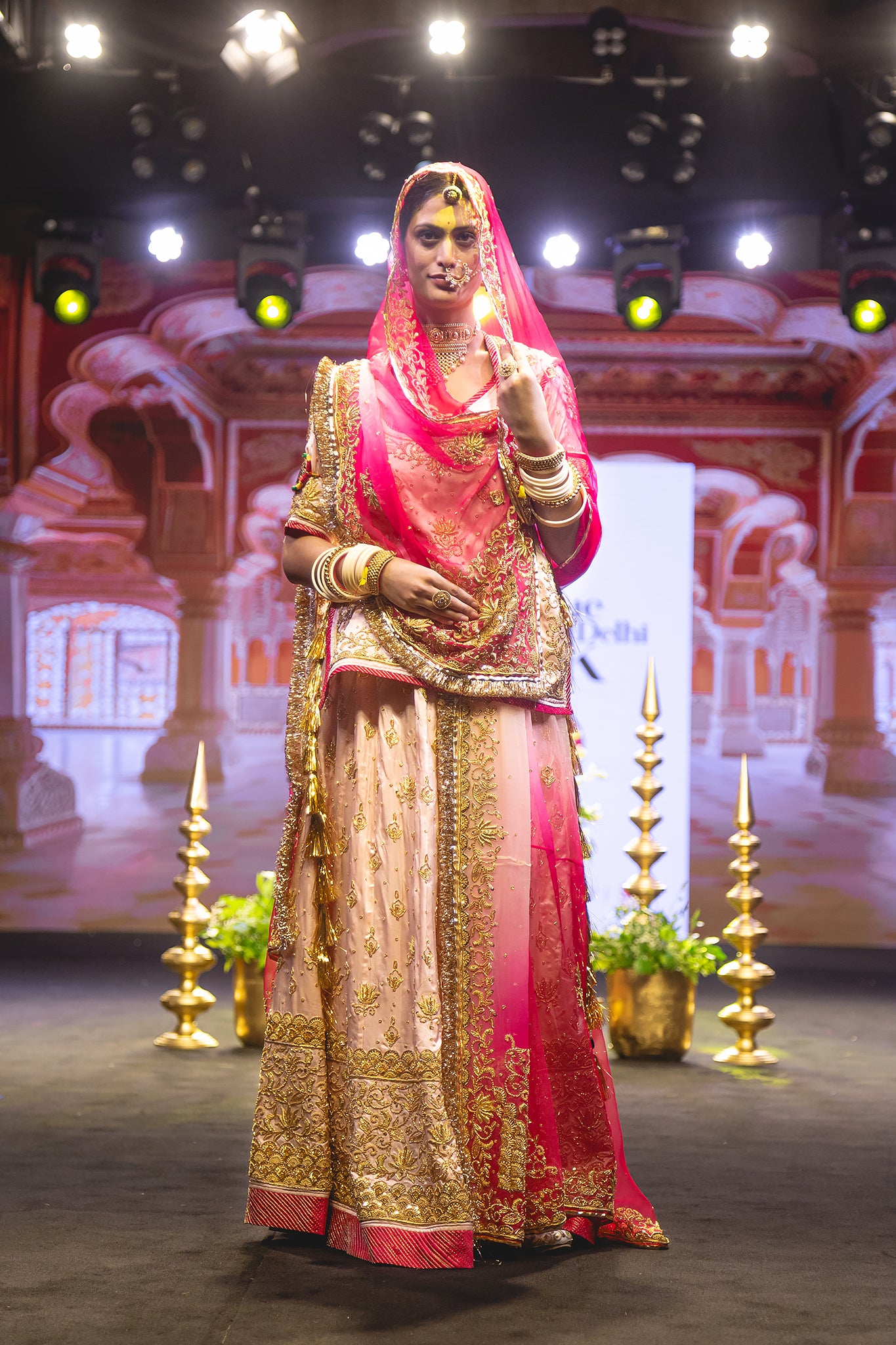 Peach Pink Shaded Pure Satin Salma Tari Dabka Handwork Poshak With Pure Odhana (Unstitched)