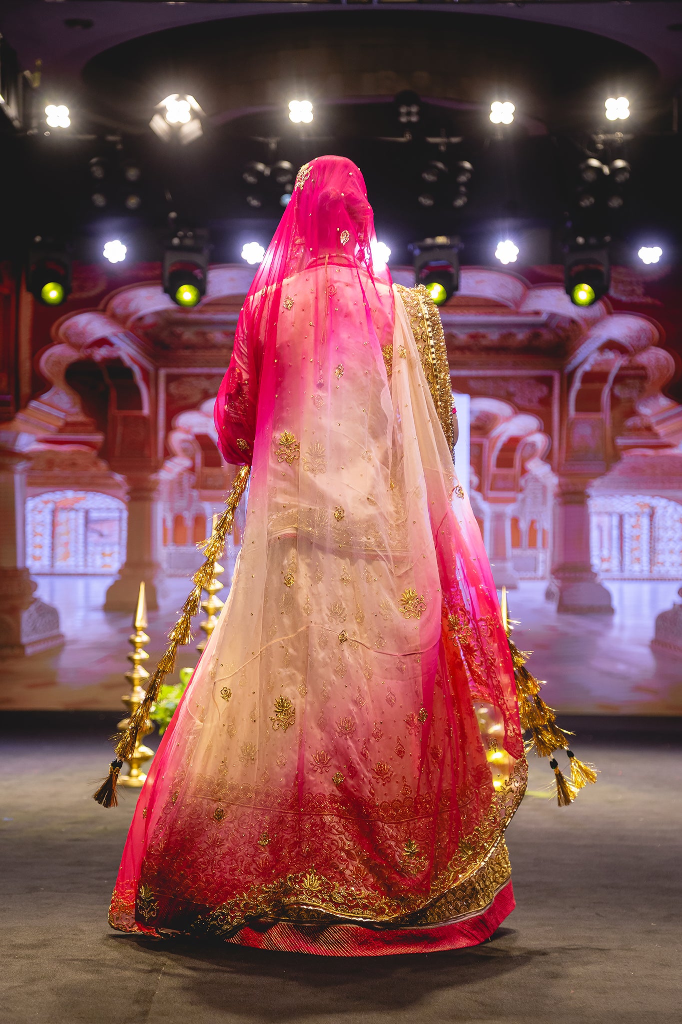 Peach Pink Shaded Pure Satin Salma Tari Dabka Handwork Poshak With Pure Odhana (Unstitched)