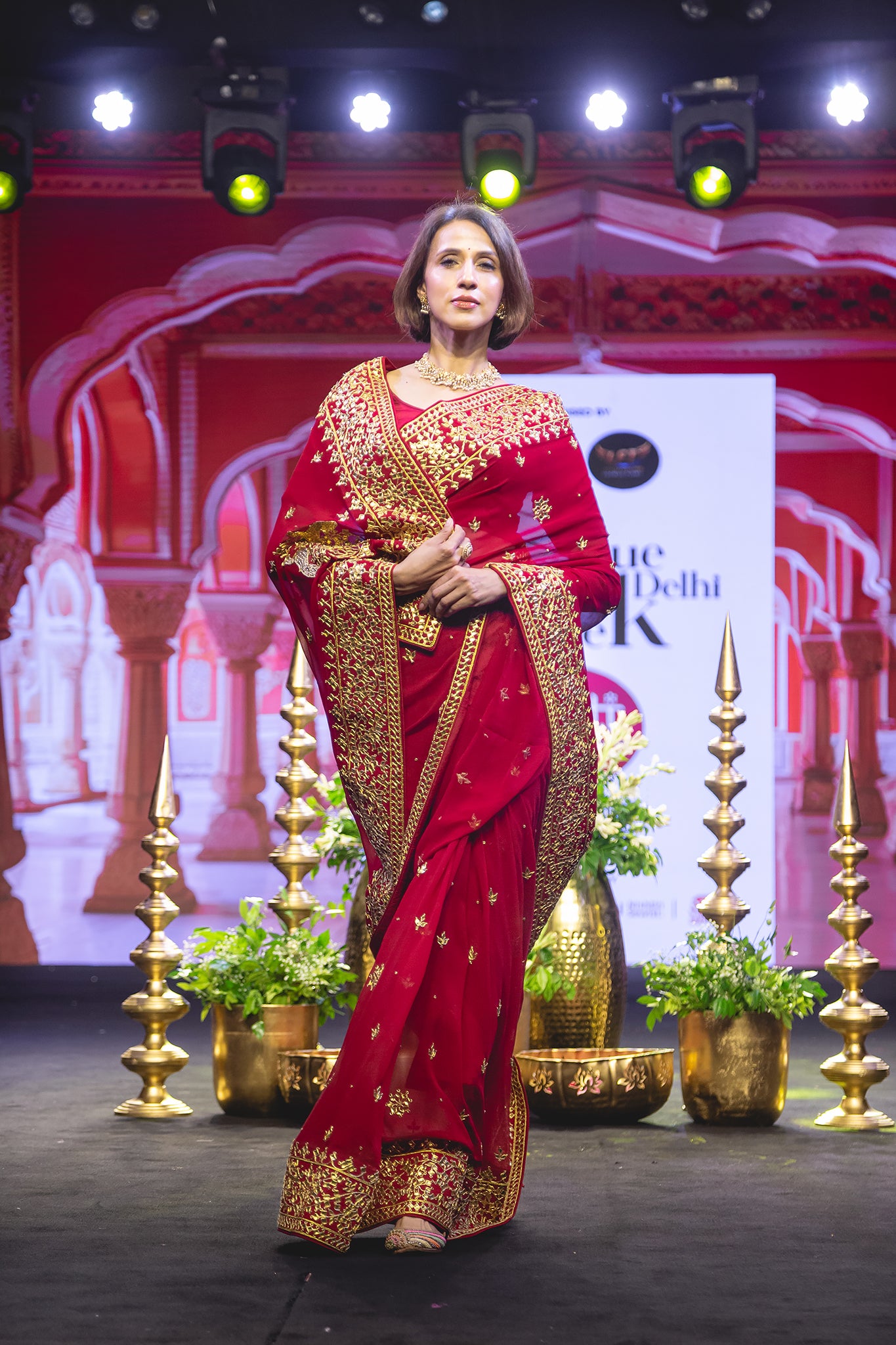 Red Pure Georgette Danka Work Handwork Saree