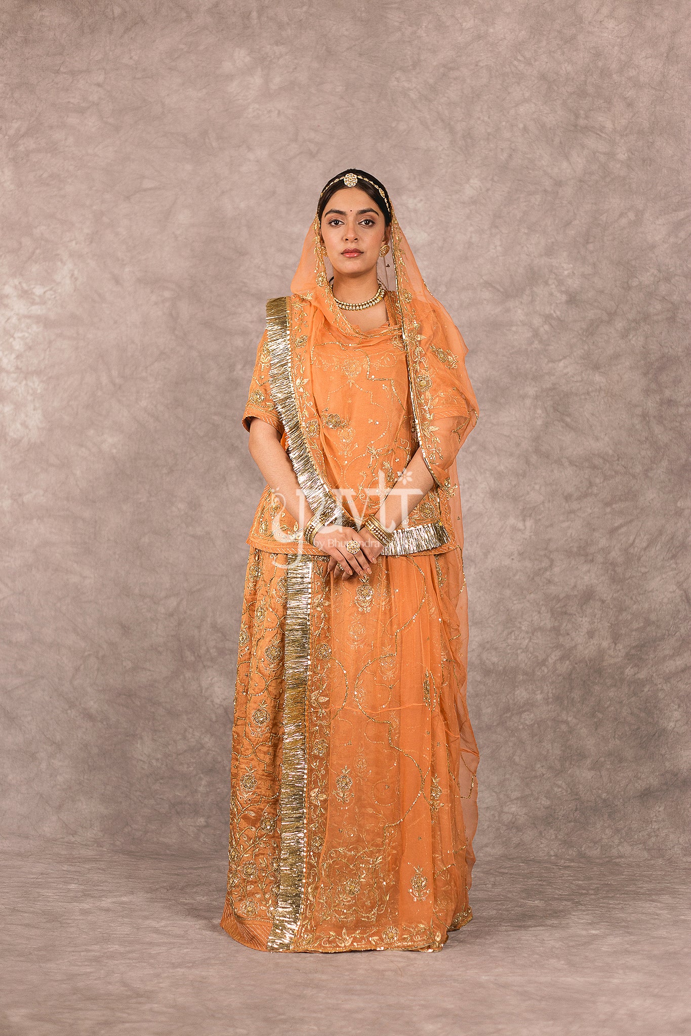 Rust Orange Pure Tissue Zardosi work Rajputi Poshak
