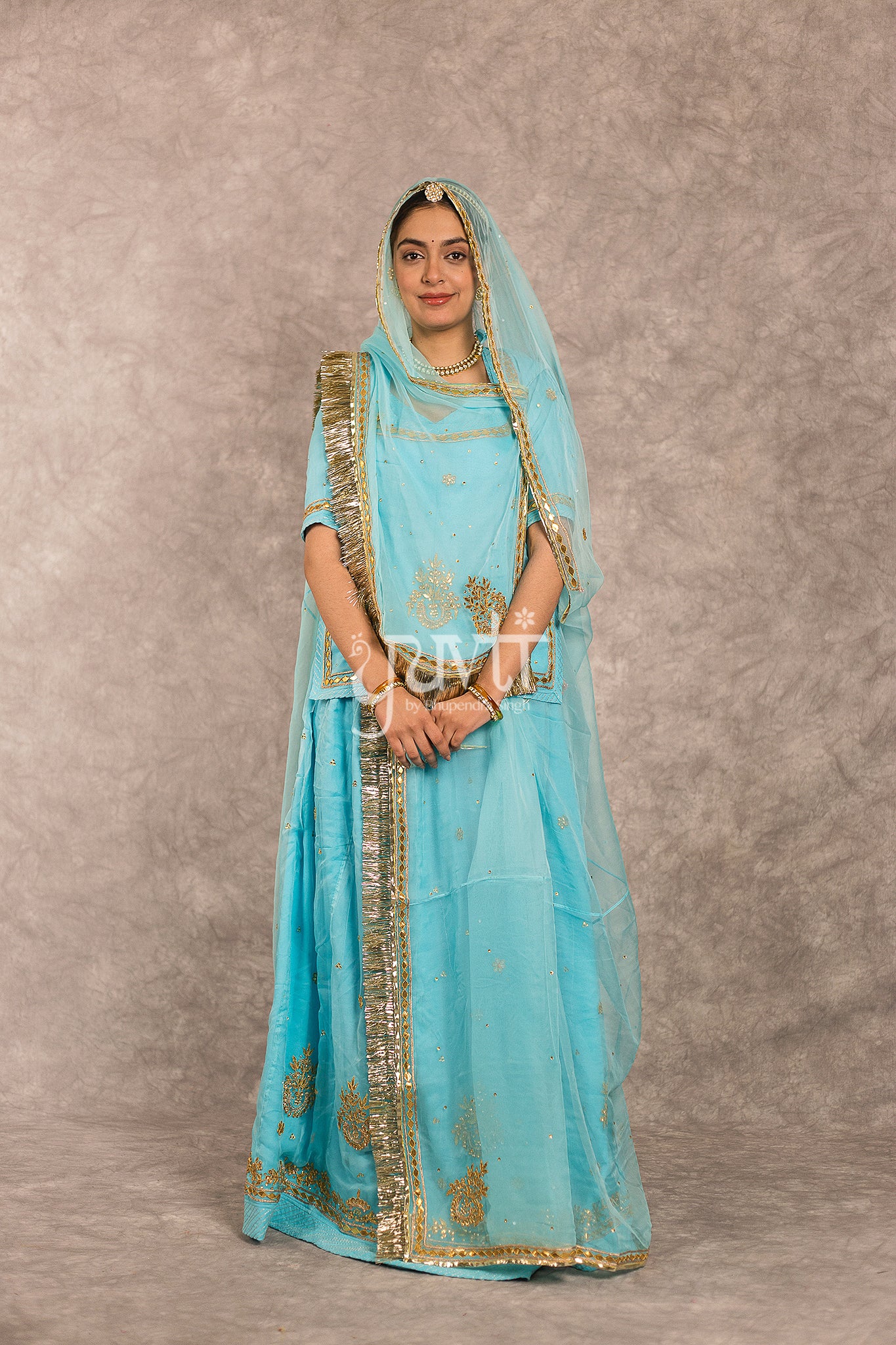 Sky Blue Pure Georgette Gota Patti Work Rajputi Poshak