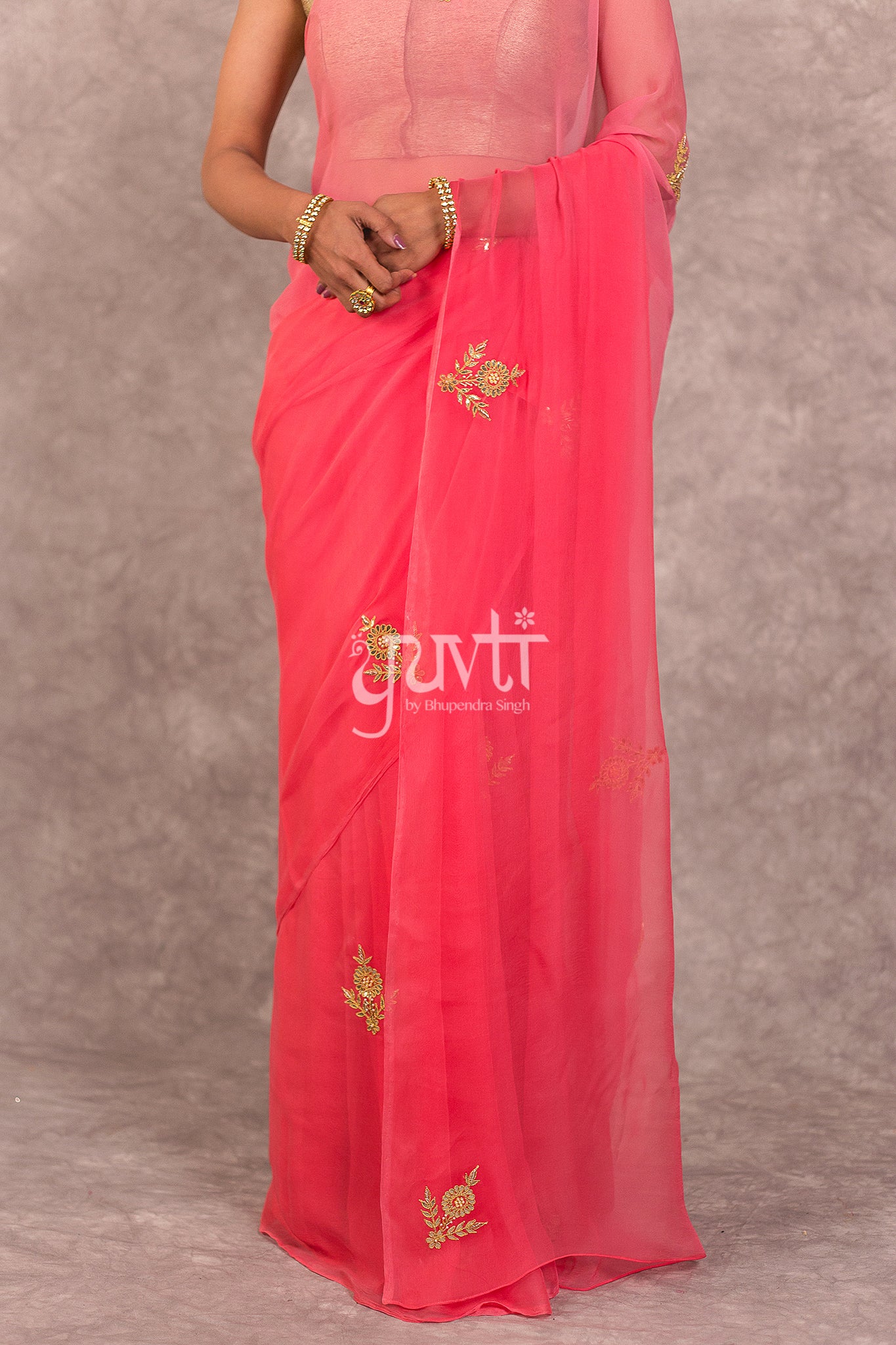 Pink Viscose Chiffon Dori Gotapatti Work Saree