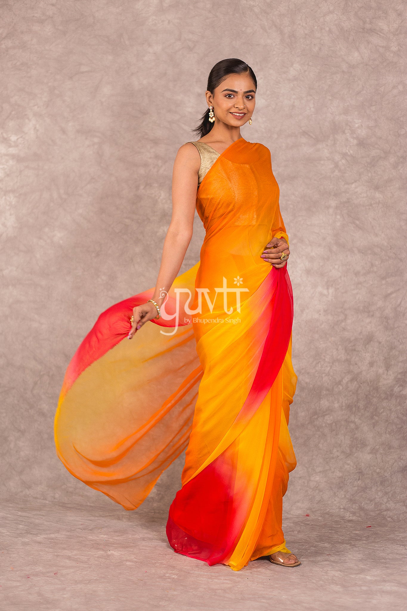 Multi Colour Viscose Chiffon Shaded Saree
