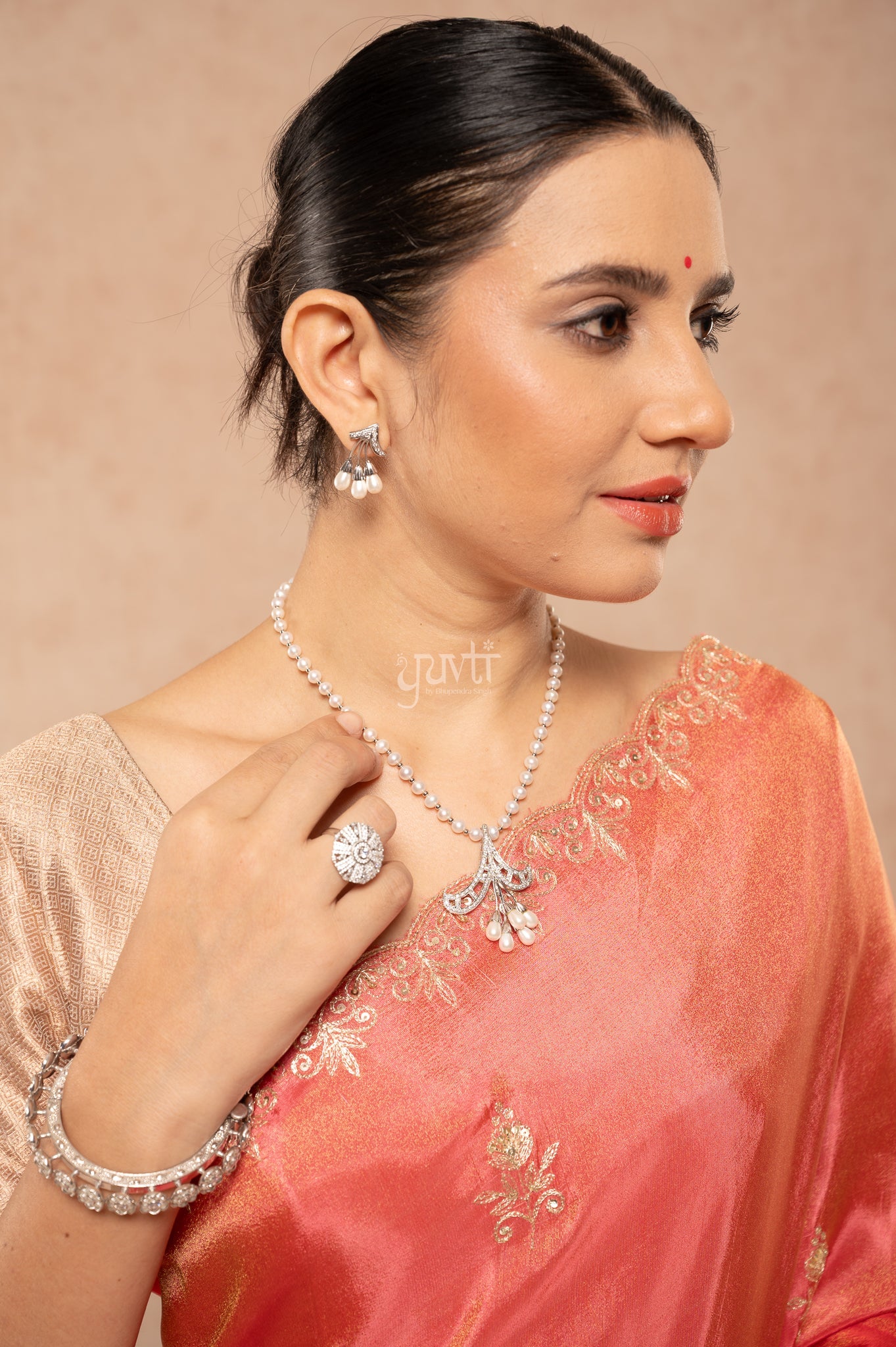Gajri Orange Viscose Tissue Aari Sequins Border & Flower Motifs (Butti) Handwork Saree
