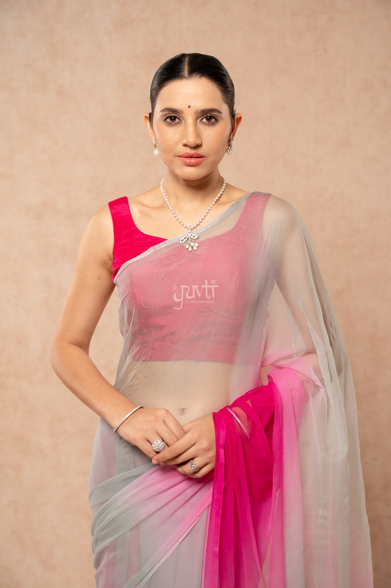 Grey Rani Pure Georgette Multicolour Hand-Dye Saree with Blouse