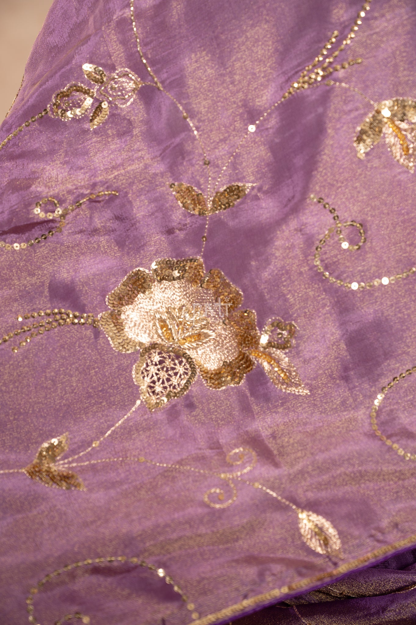 Purple Shaded Viscose Tissue Aari Sequins Jaal Handwork Party Saree