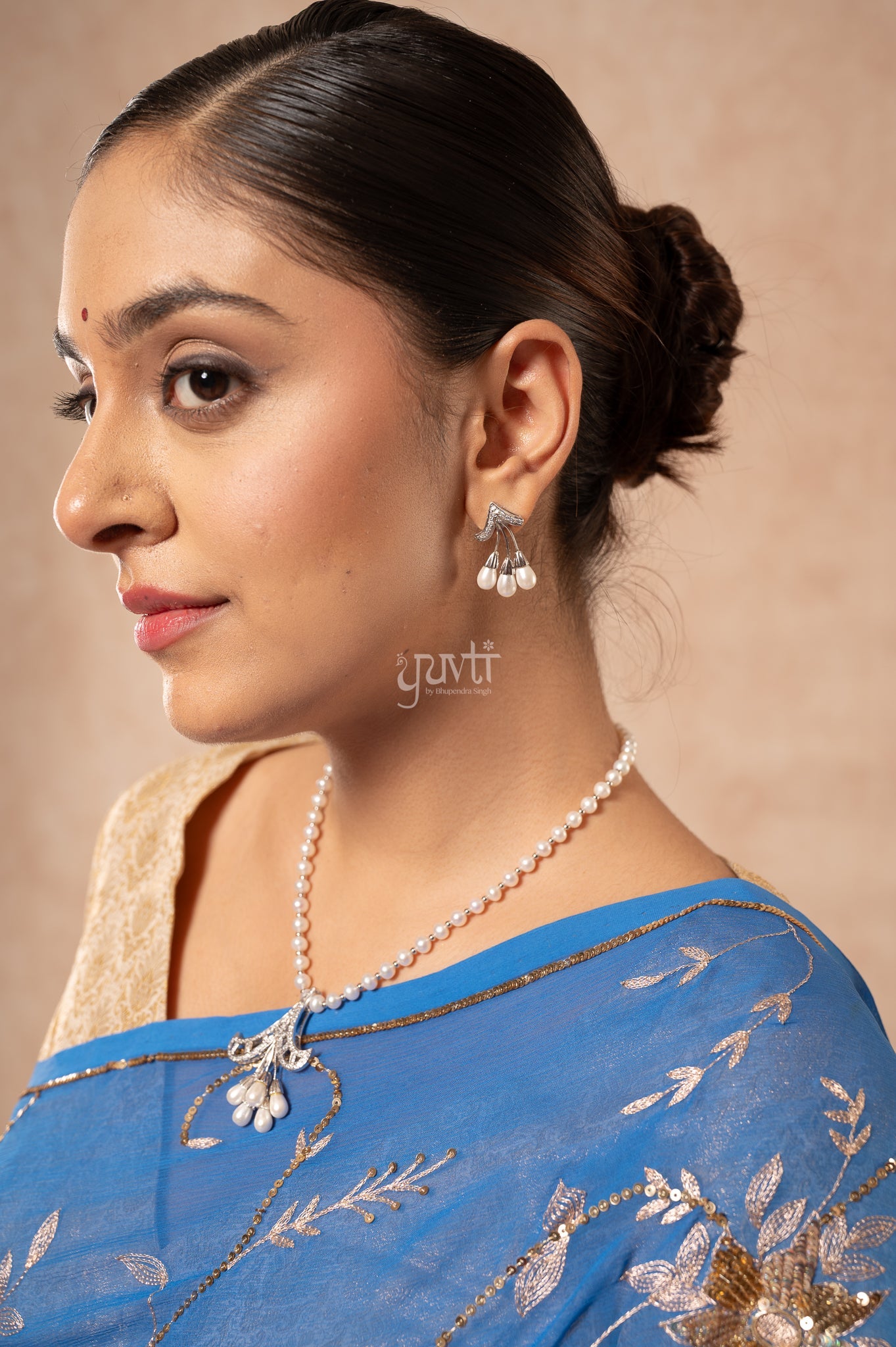 Gajri Blue Shaded Pure Chiffon Aari Sequins Zardozi Jaal Handwork Party Saree