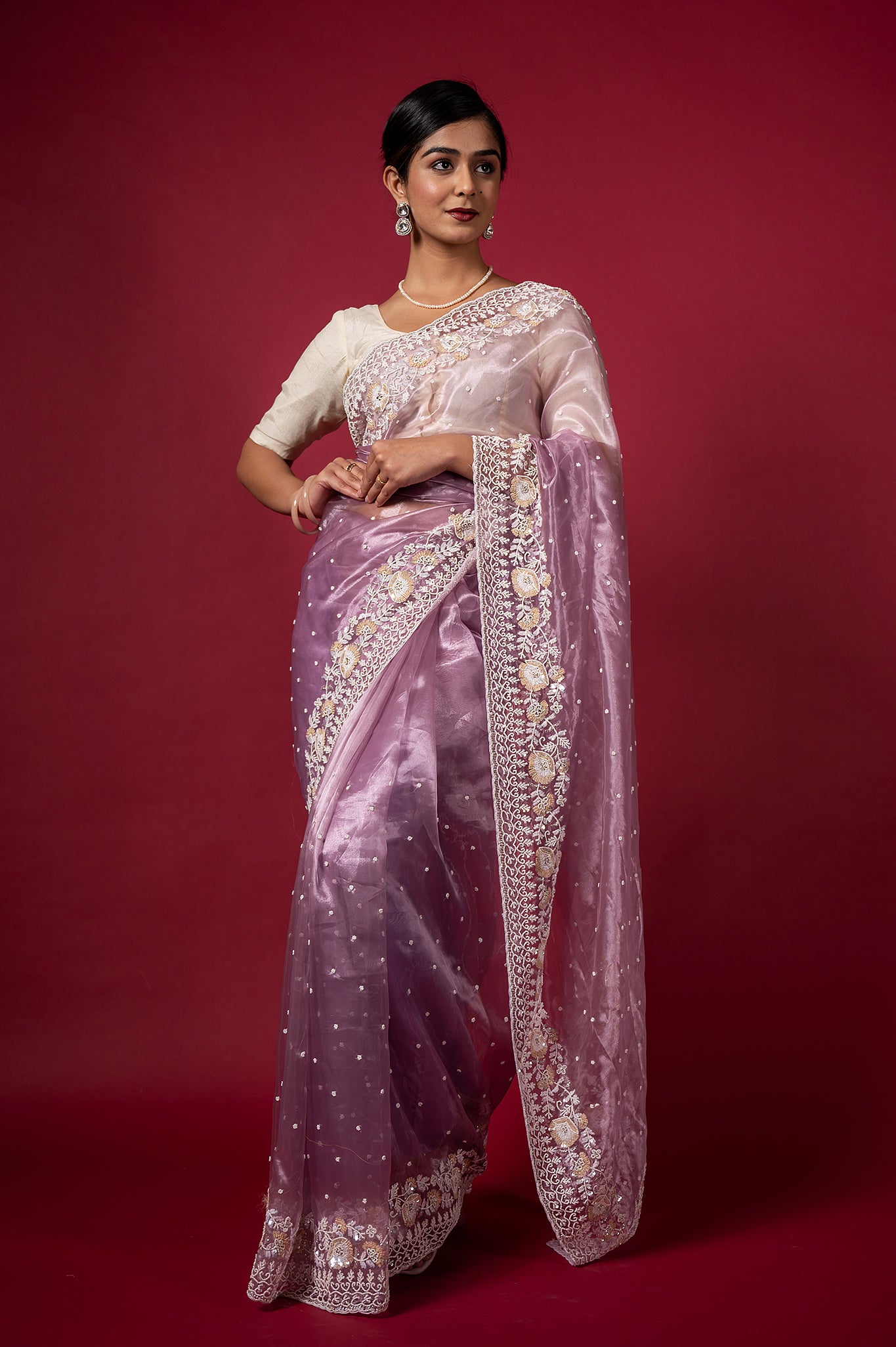 Lavender Jimmy Chu Pearl Sequins Kardana Handwork Saree