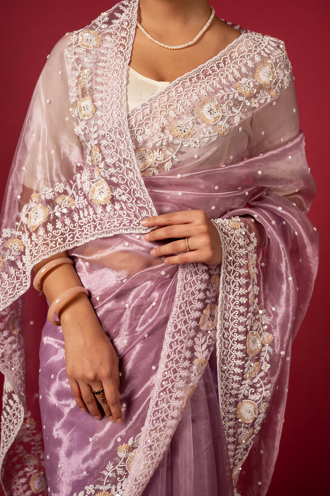 Lavender Jimmy Chu Pearl Sequins Kardana Handwork Saree