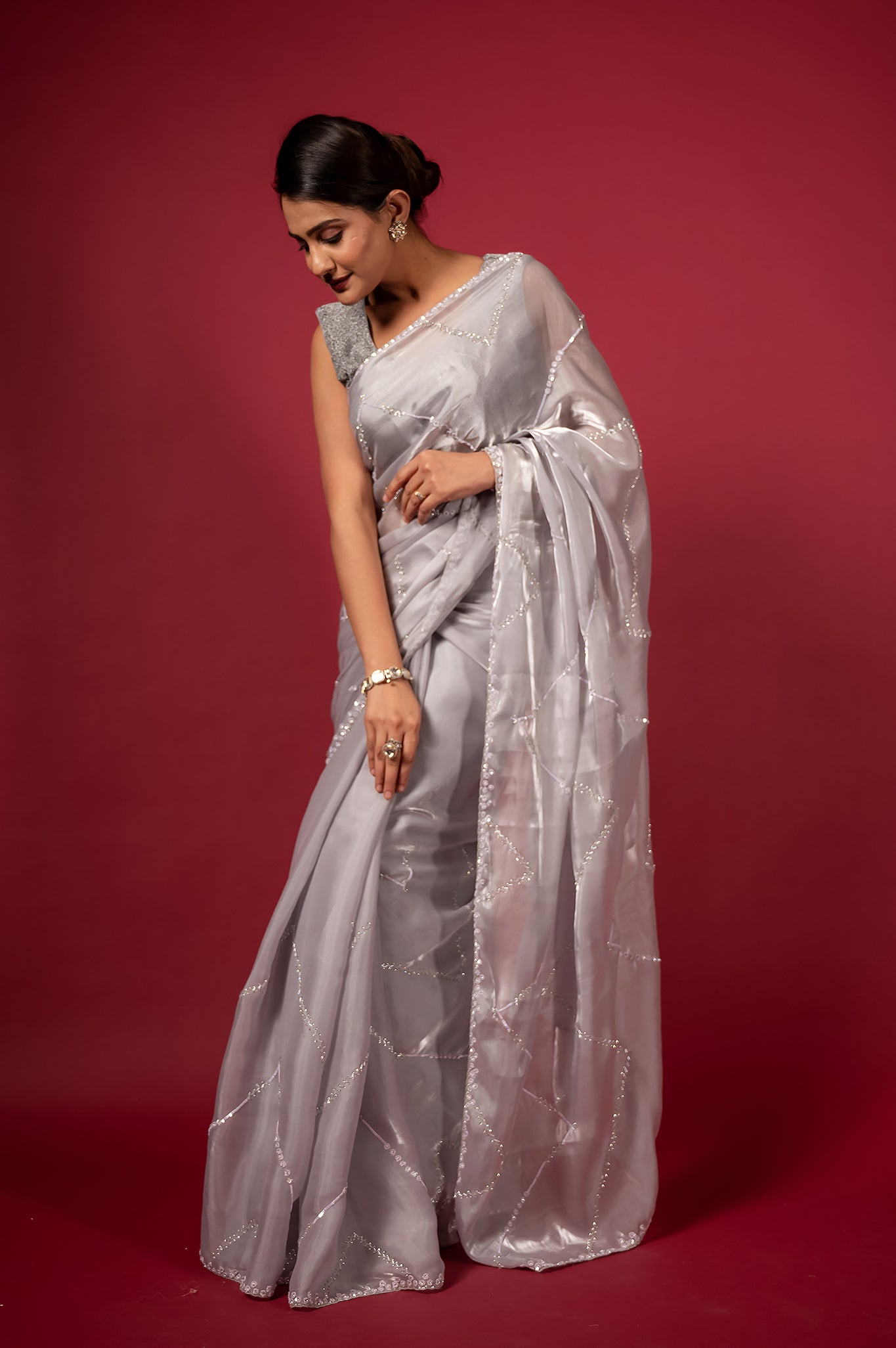 Grey Jimmy Chu Kardana Sequins Handwork Saree
