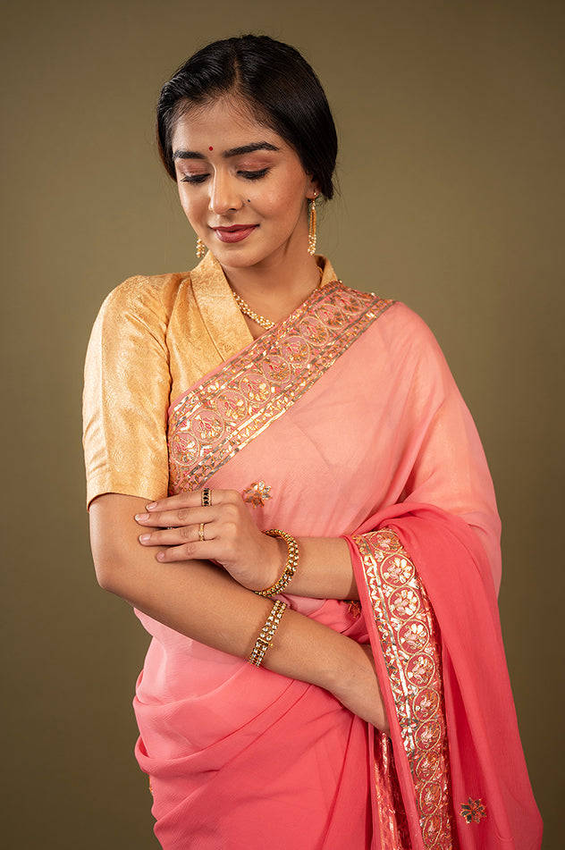 Gajri Light dark pure chiffon Gota patti handwork saree