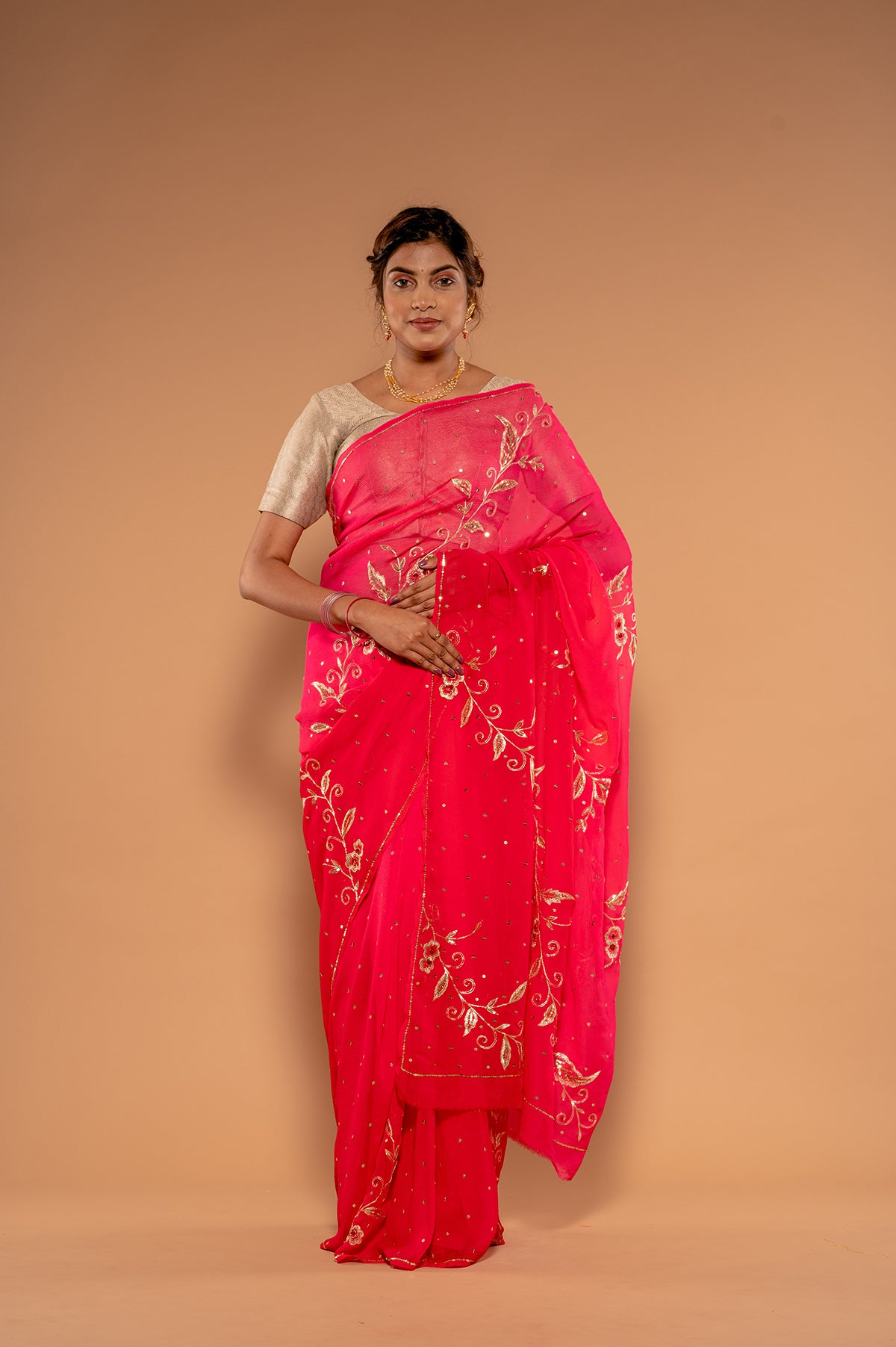 Gajri Pure Chiffon Aari sequins Chaadi handwork Saree