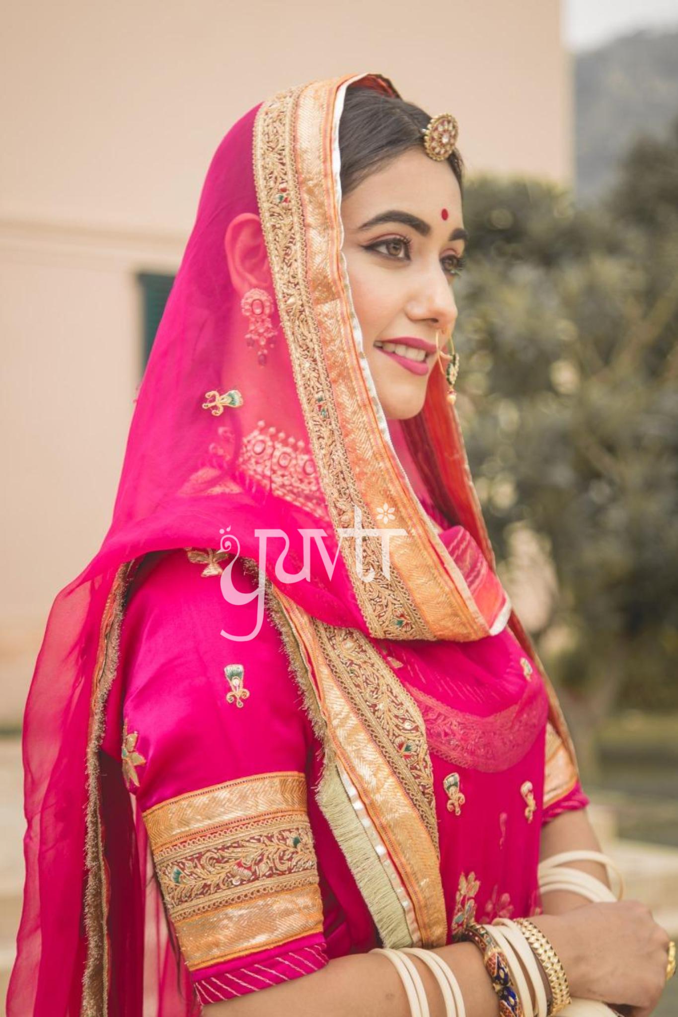 Rani Pure Silk Satin Real laffa Gota zardozi handwork poshak with pure odhna